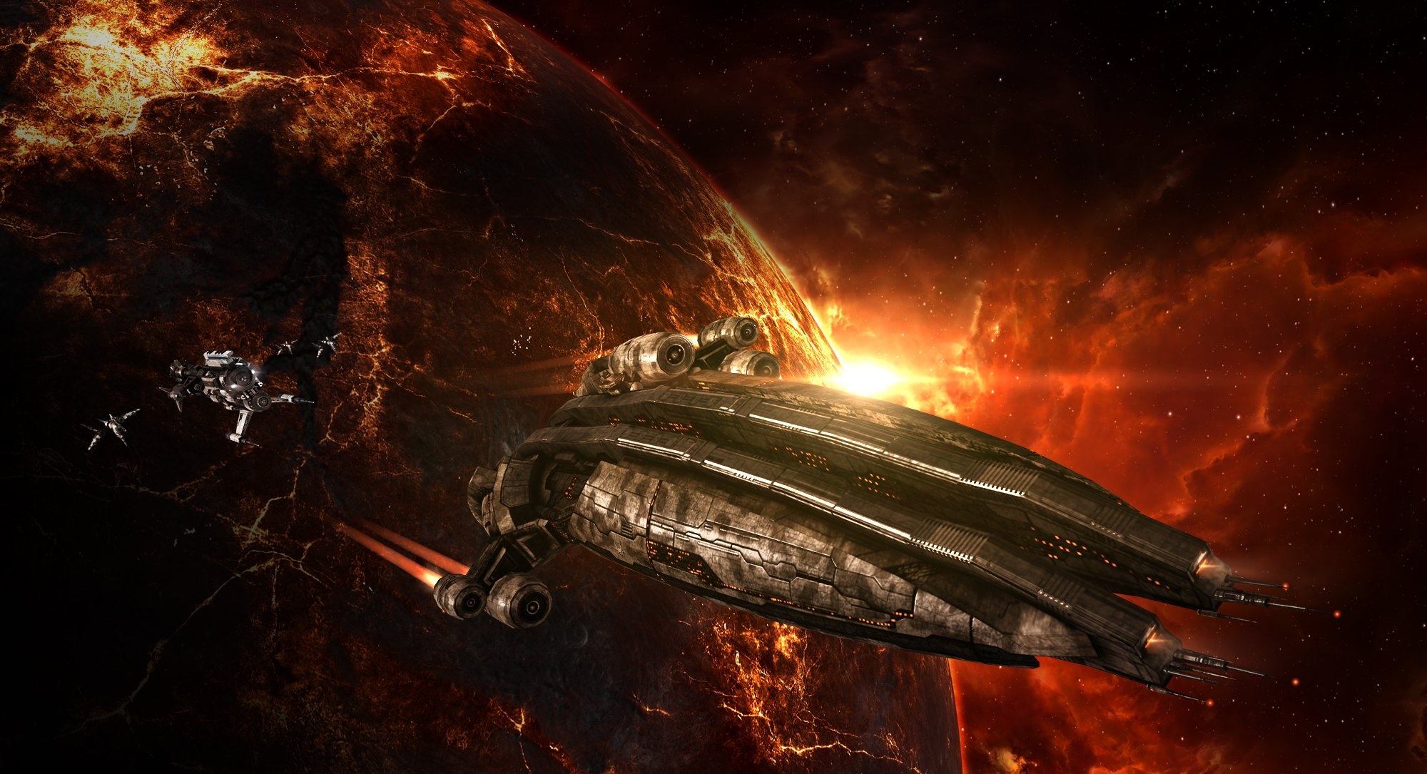 EVE Online, Sci-fi game, Spaceship space, Dual monitor wallpaper, 2000x1090 HD Desktop