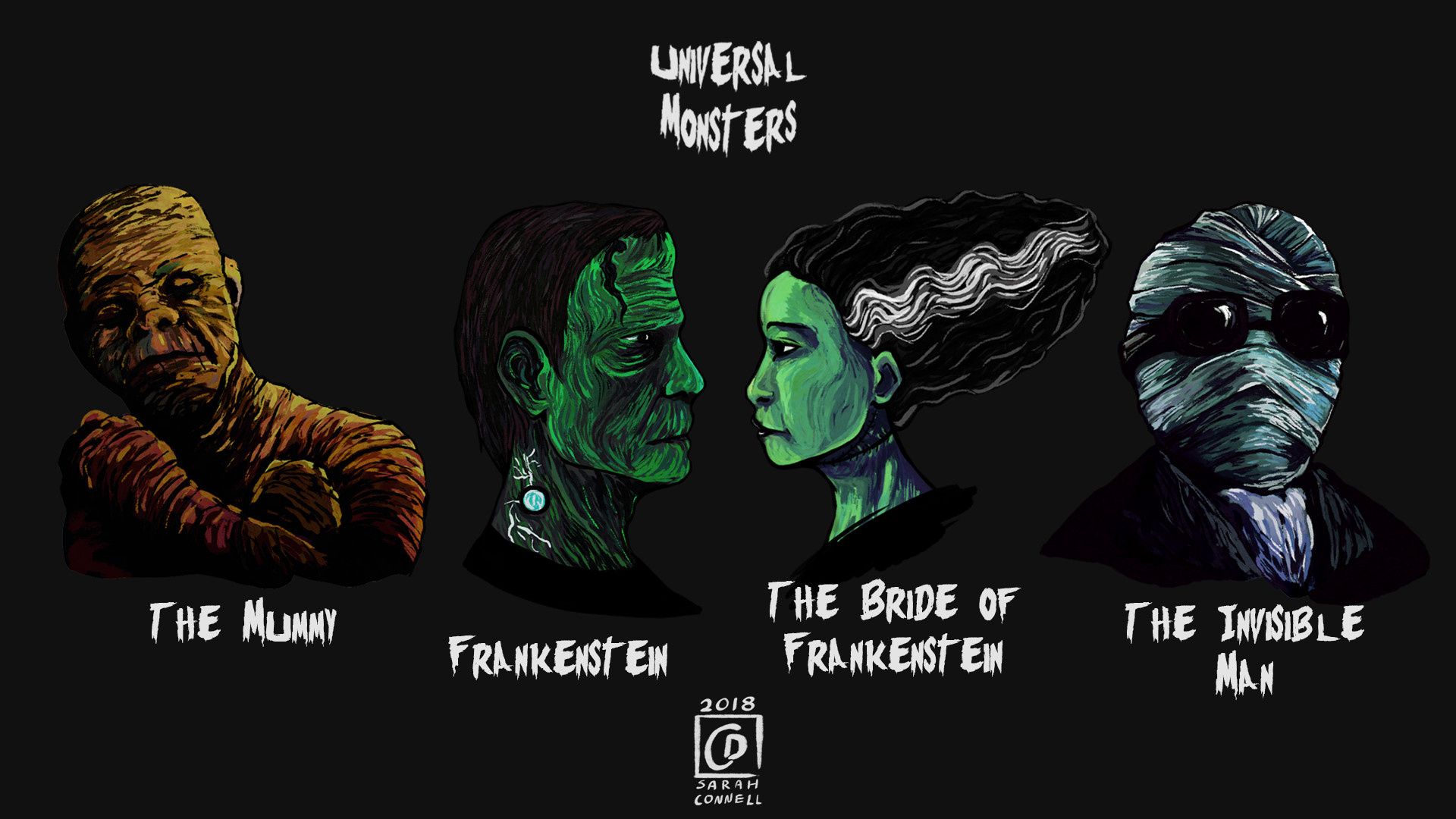 Sarah Connell, Universal Monsters meets Van Gogh, 1920x1080 Full HD Desktop