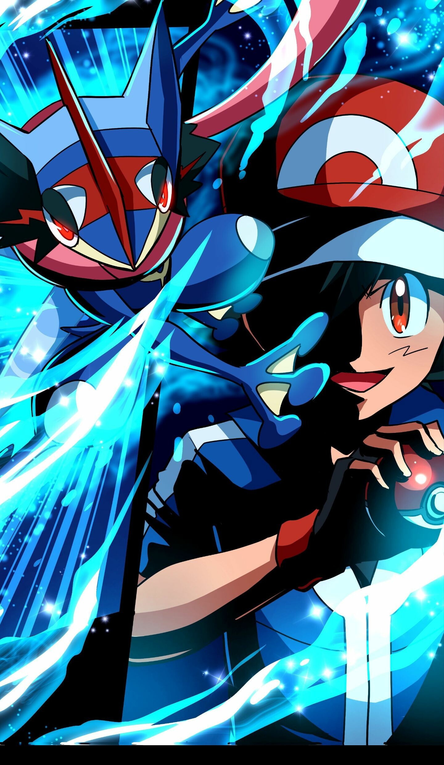 Ash-Greninja power, Pokmon battle, Action-packed scenes, Animated wallpapers, 1440x2480 HD Phone