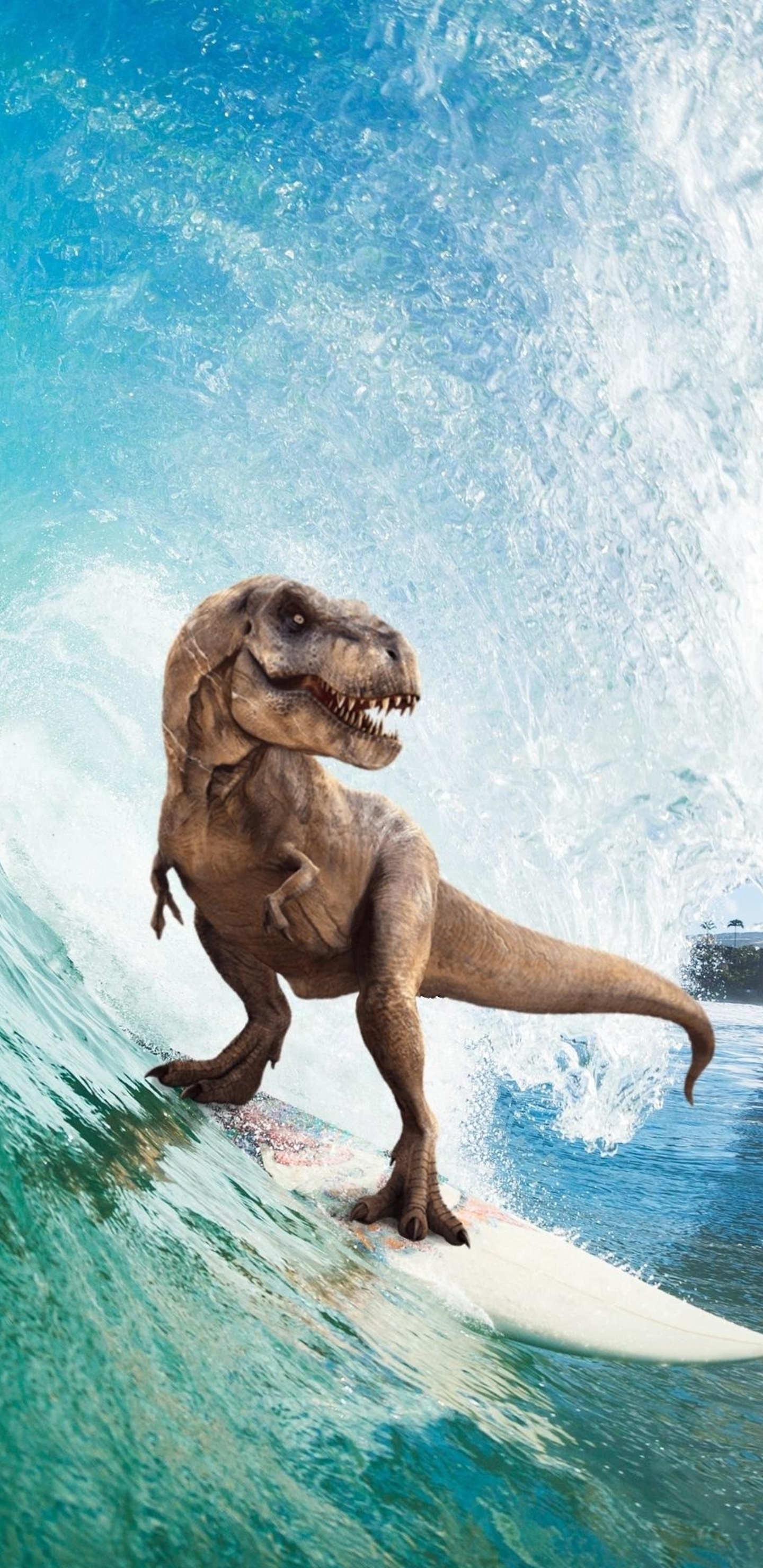 Surfing, Tyrannosaurus Rex Wallpaper, 1440x2960 HD Phone