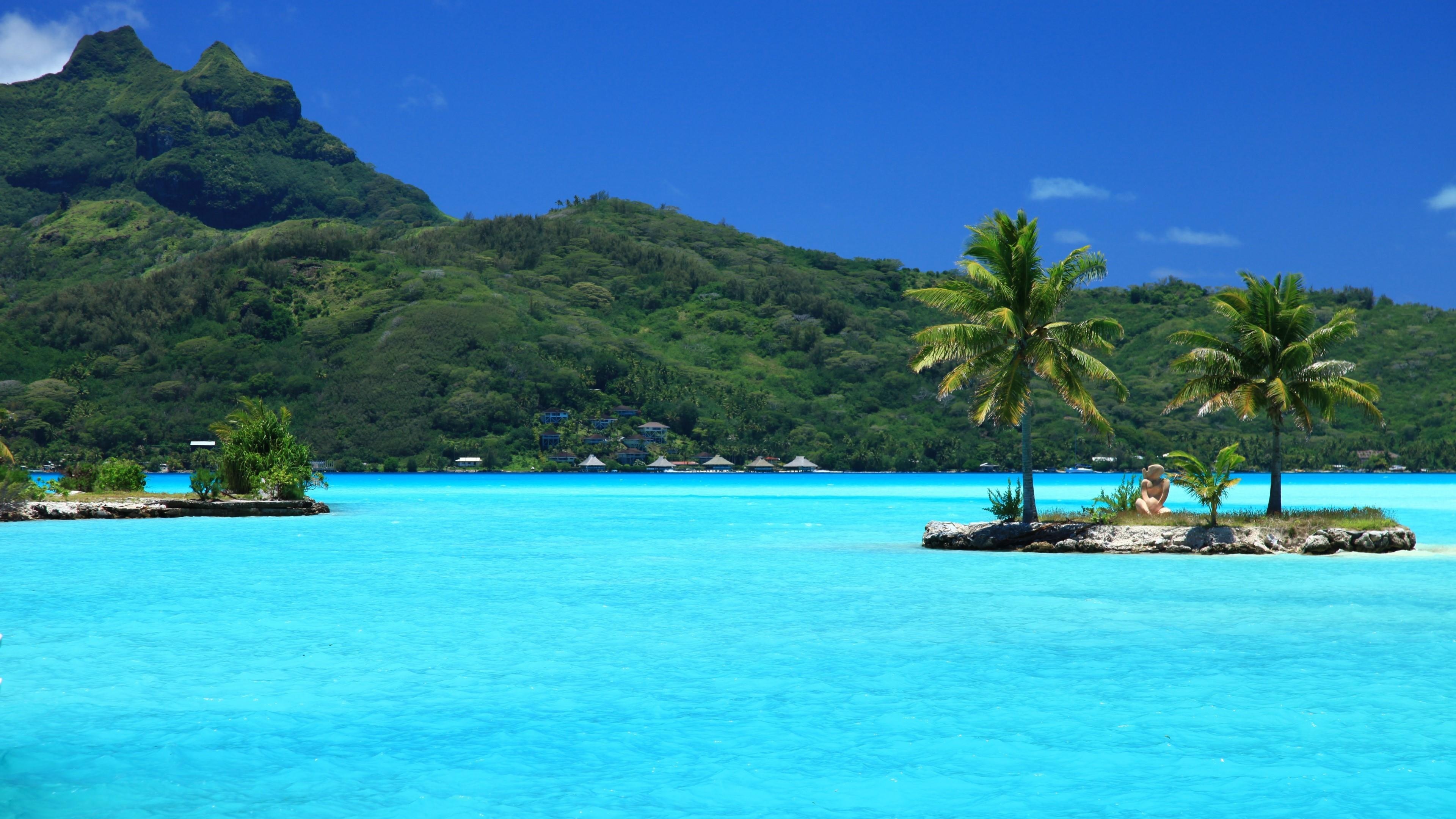 Crystal clear waters, Serene tropical paradise, Overwater bungalows, Stunning sunsets, 3840x2160 4K Desktop