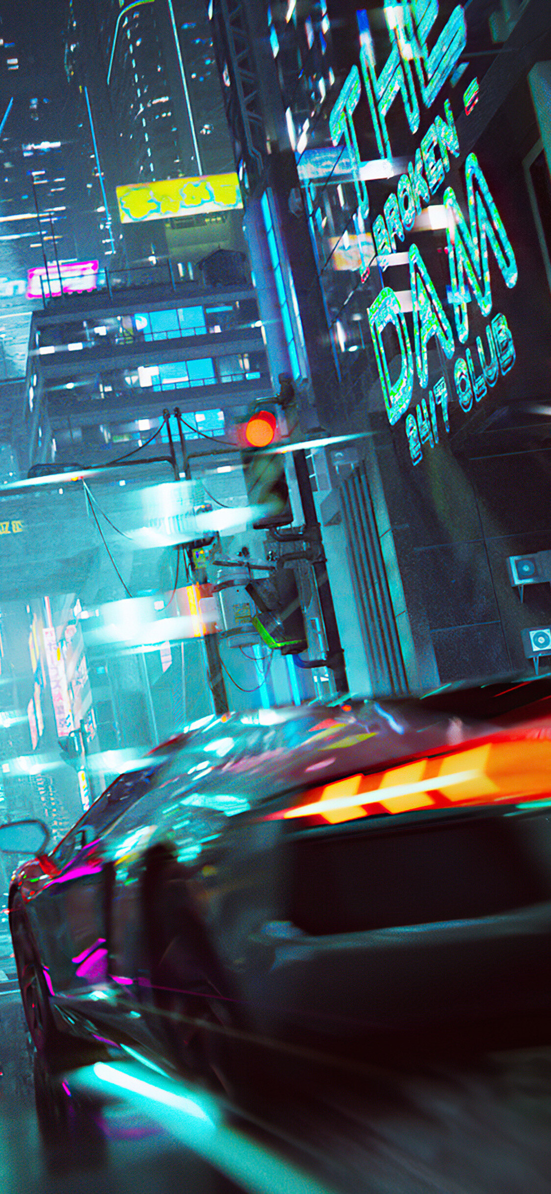 Neon cyberpunk city, Car racing, 4K HD, Futuristic visuals, 1130x2440 HD Phone