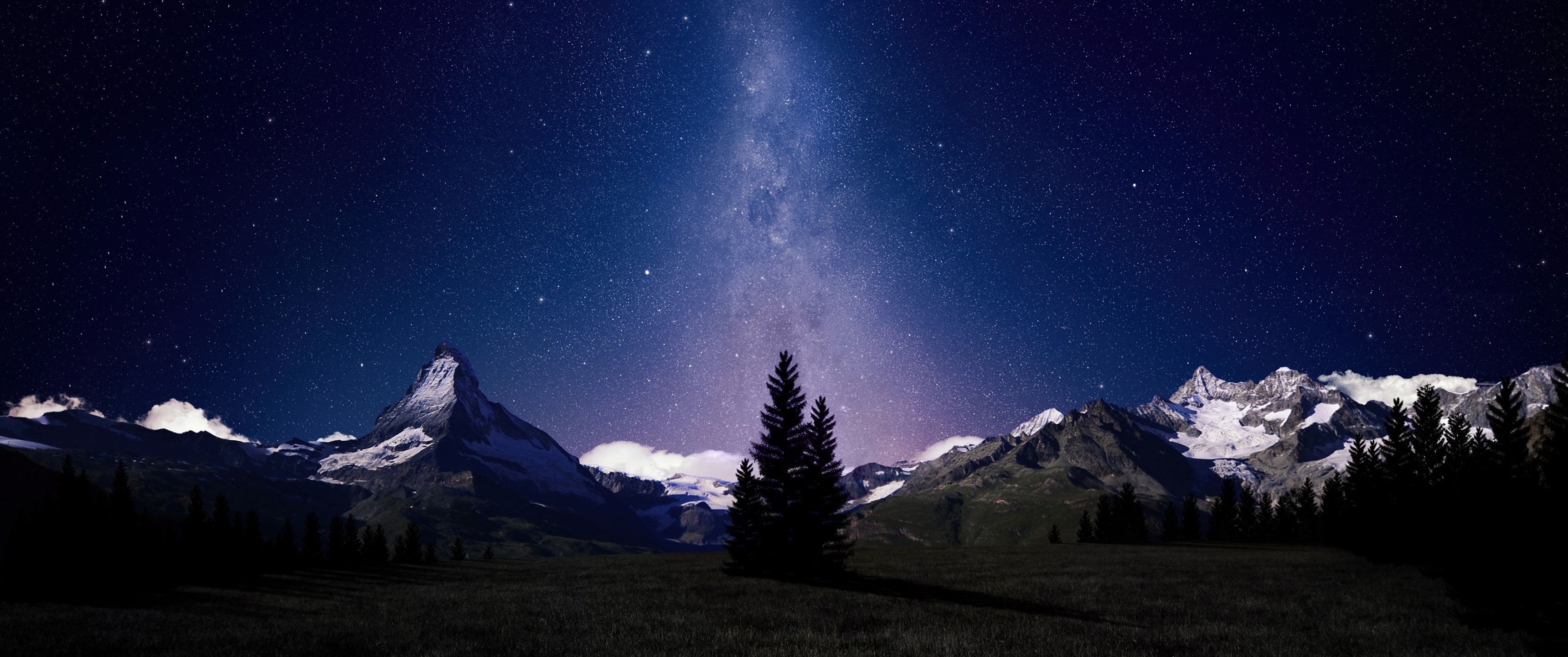 Milky Way, Night, Sky, Nature, Stars, 3440x1440 Dual Screen Desktop