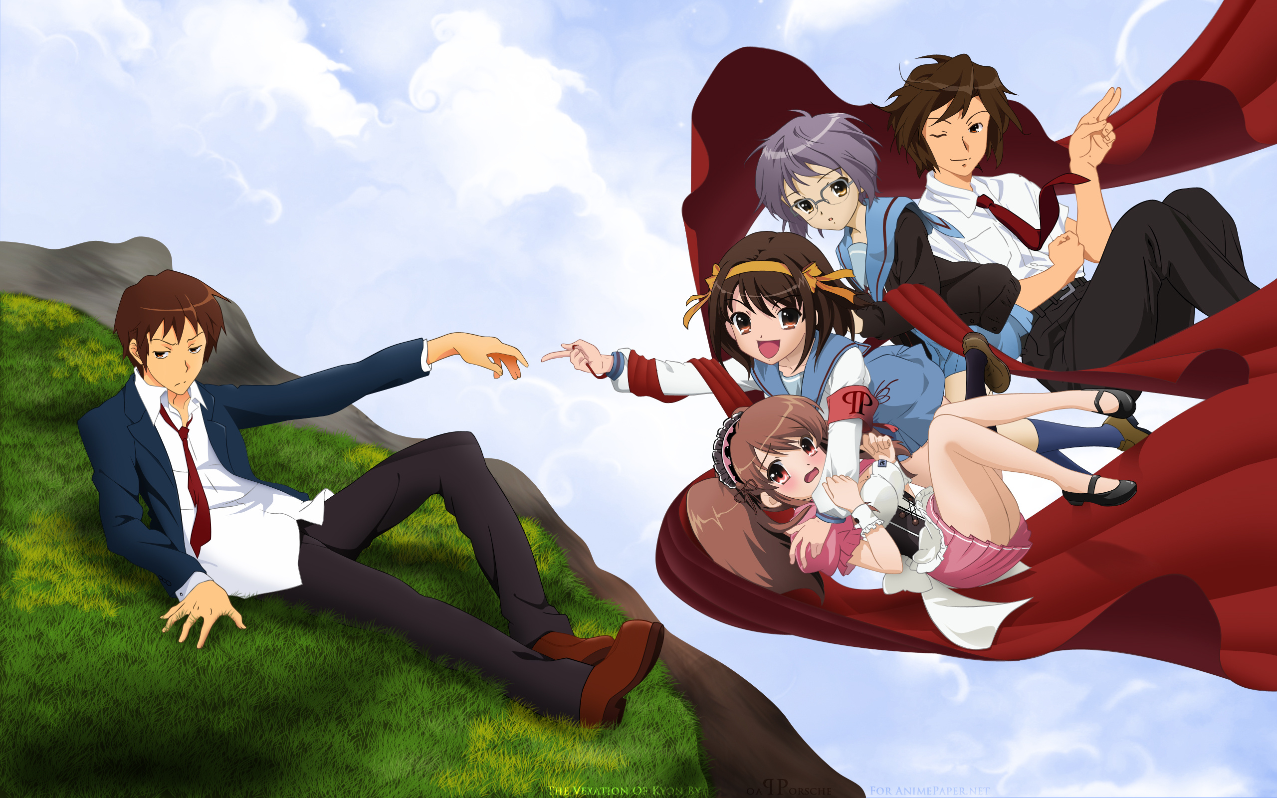 The Melancholy of Haruhi Suzumiya Anime, Creation of Adam wallpaper, Beautiful artwork, Haruhi's world, 2560x1600 HD Desktop