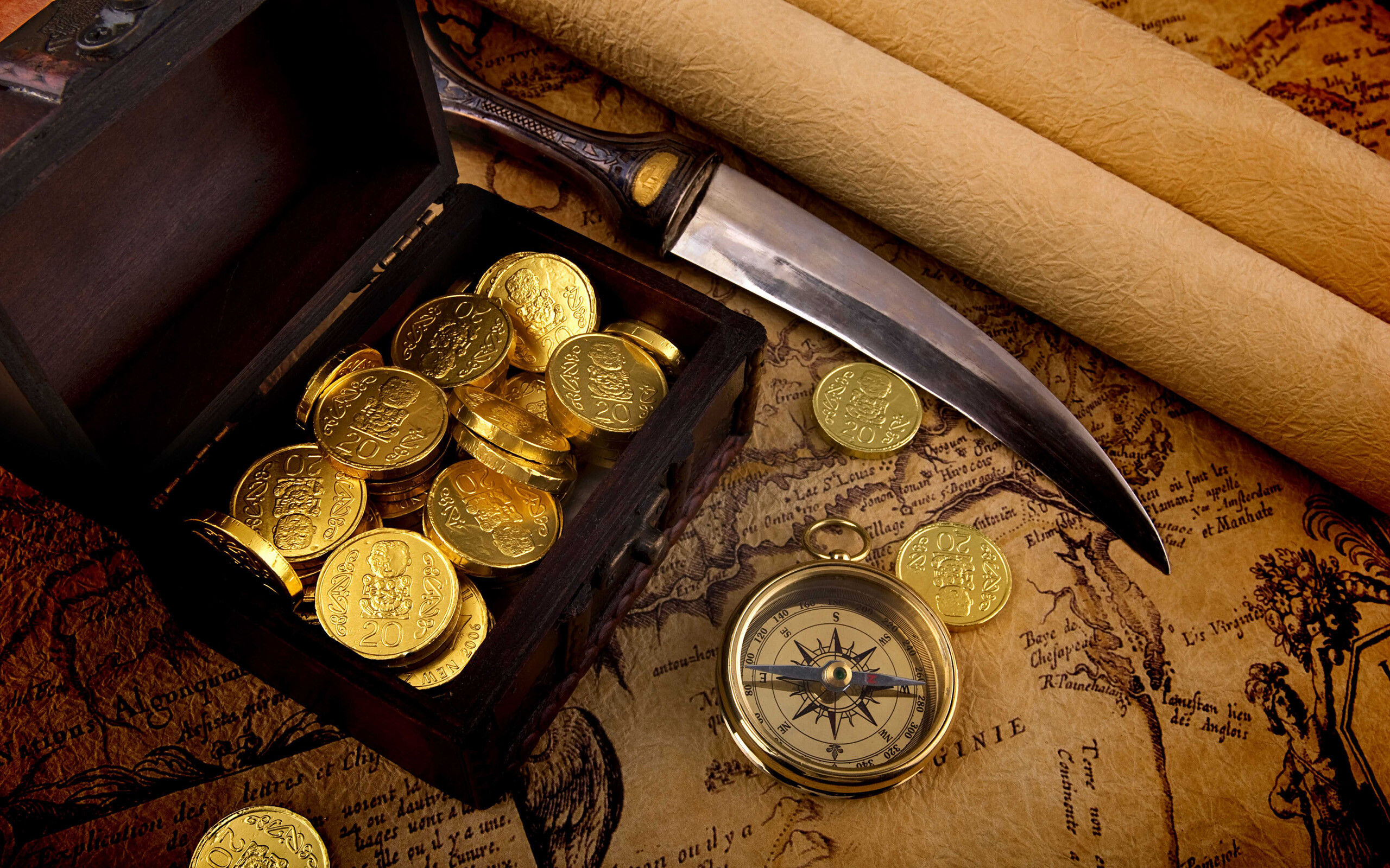 Treasure box, Gold Coins Wallpaper, 2560x1600 HD Desktop