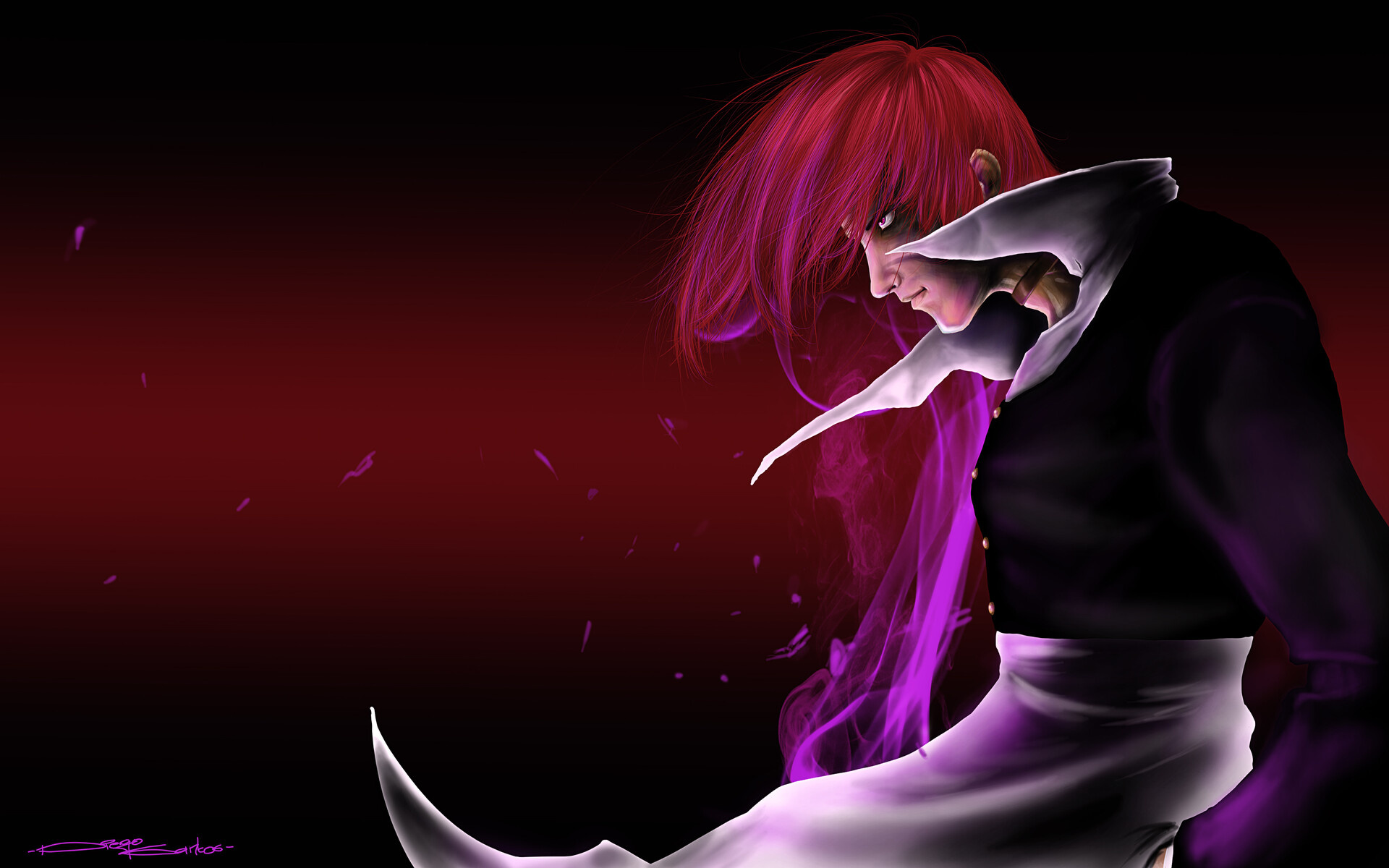 Iori Yagami, Gaming character, Diego Santos artwork, Intense fighter, 1920x1200 HD Desktop