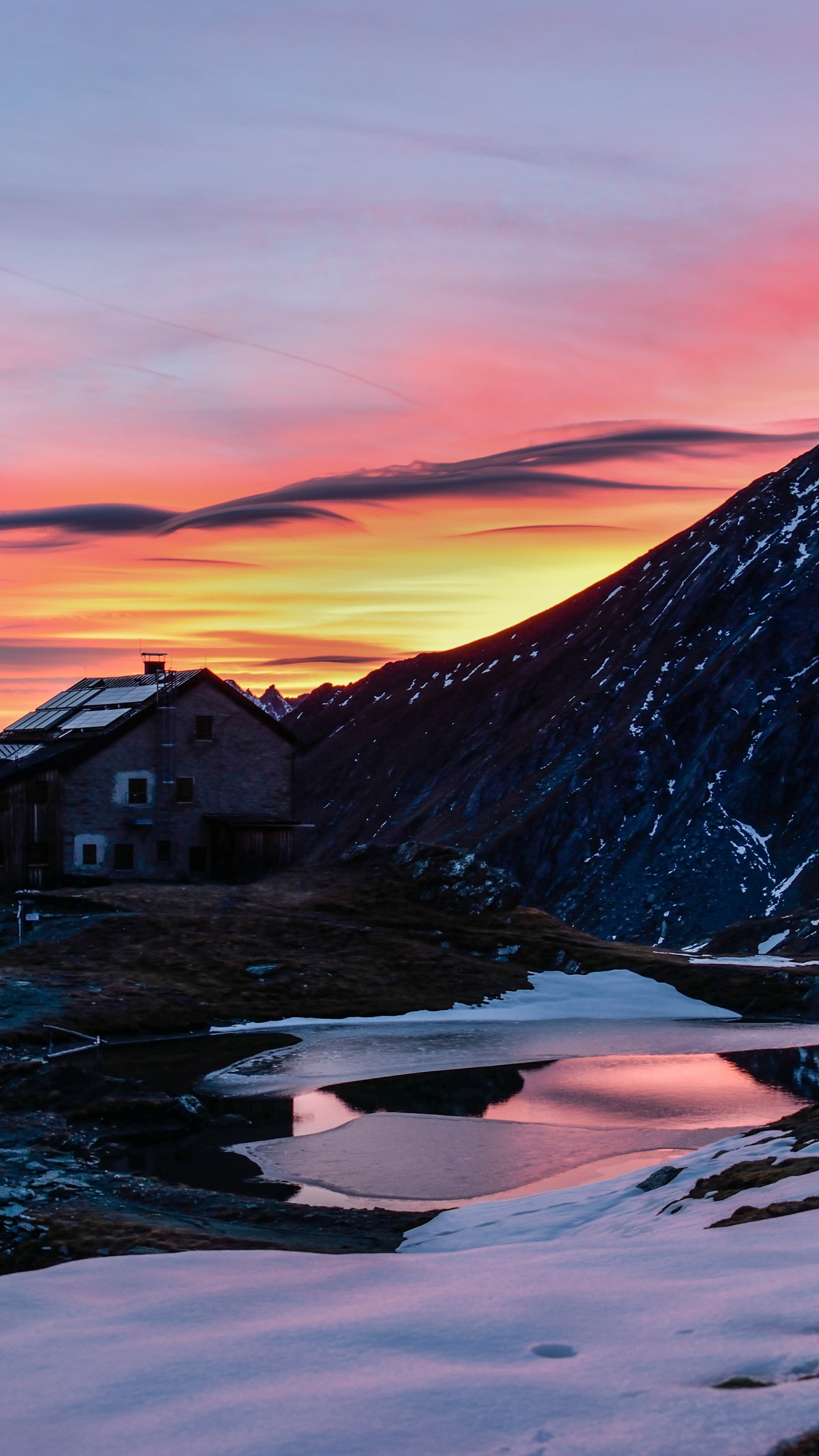 Country house, Cottage in mountains, Serene sunset, Breathtaking view, 2160x3840 4K Phone