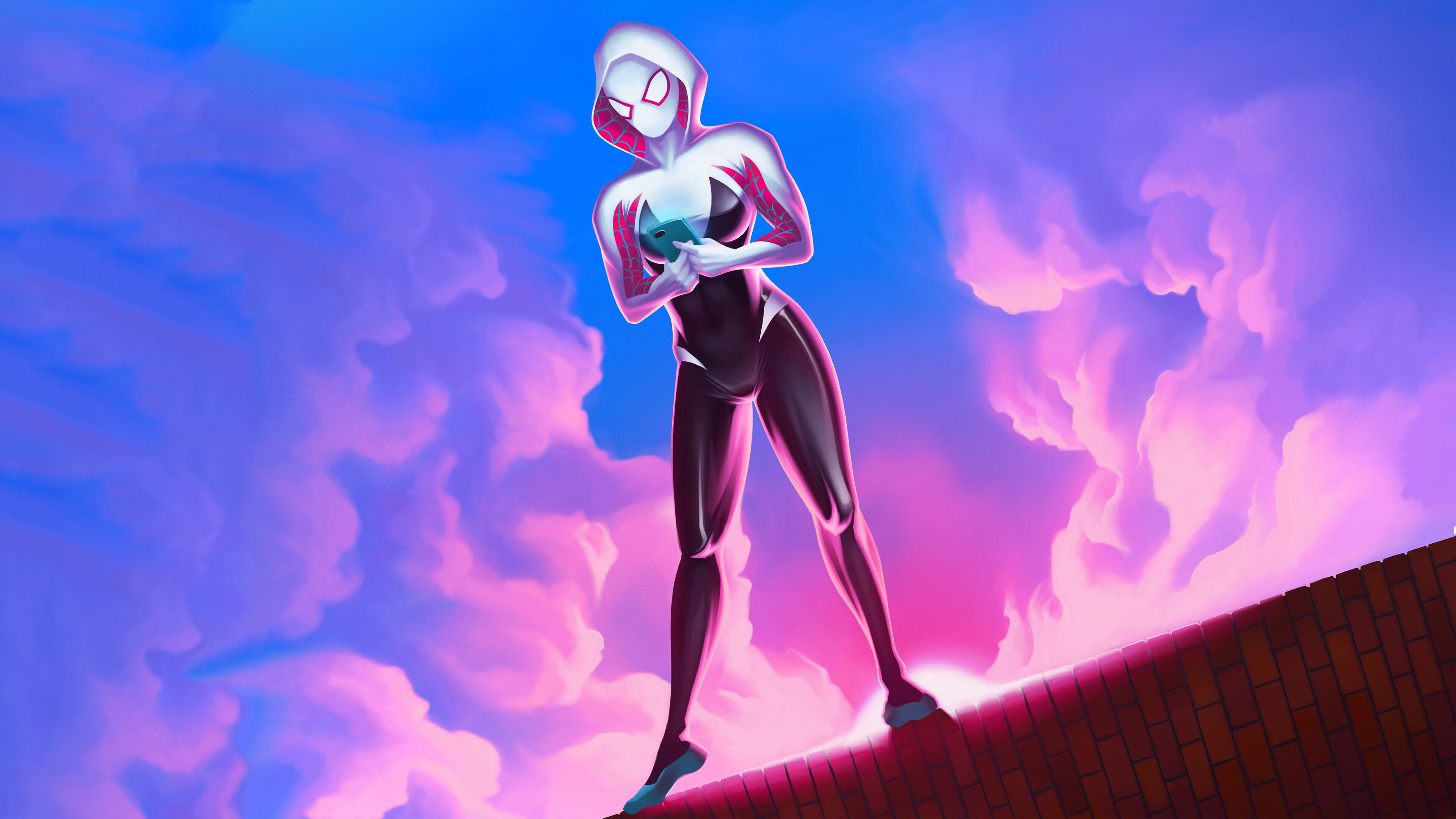 Spider-Gwen, Texting wallpaper, HD superheroes, 3840x2160 4K Desktop