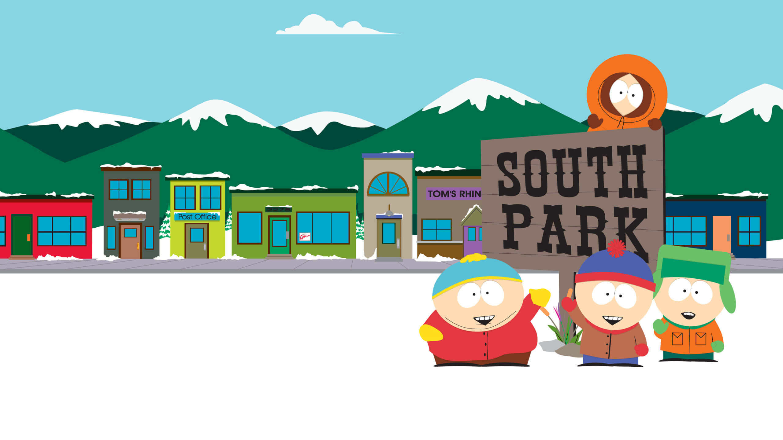 South Park sign, Cartman, Kenny, Kyle, Stan, WQHD wallpaper, 1440p resolution, 2560x1440 HD Desktop