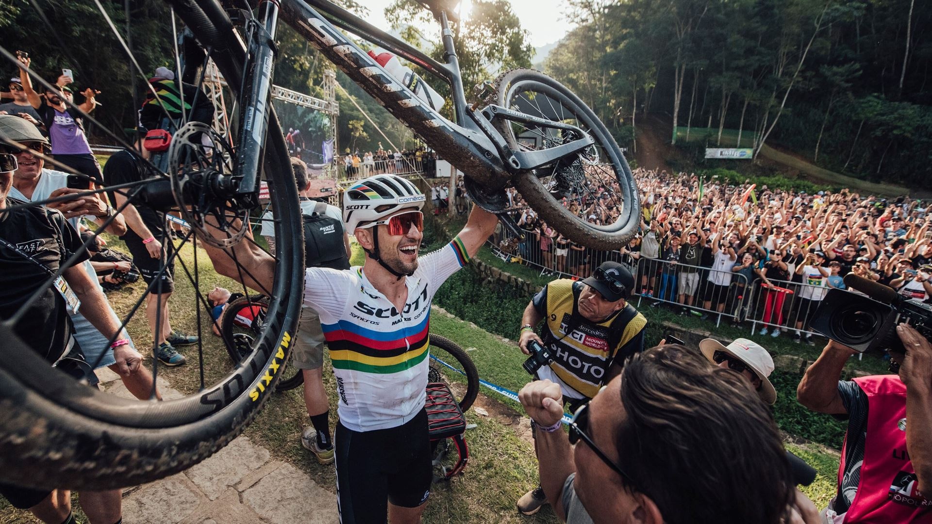 Nino Schurter, World Cup triumph, Competition in Brazil, Mountain biking excellence, 1920x1080 Full HD Desktop