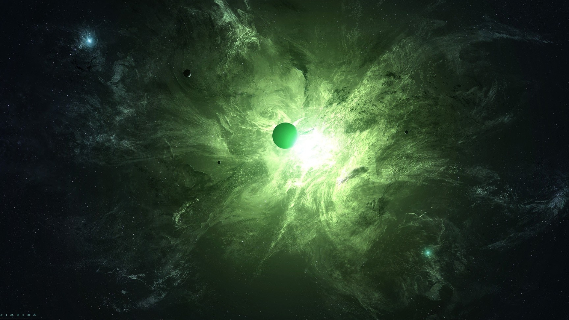 Green Nebula, Planetary masterpiece, Captivating space art, Divine celestial sight, 1920x1080 Full HD Desktop