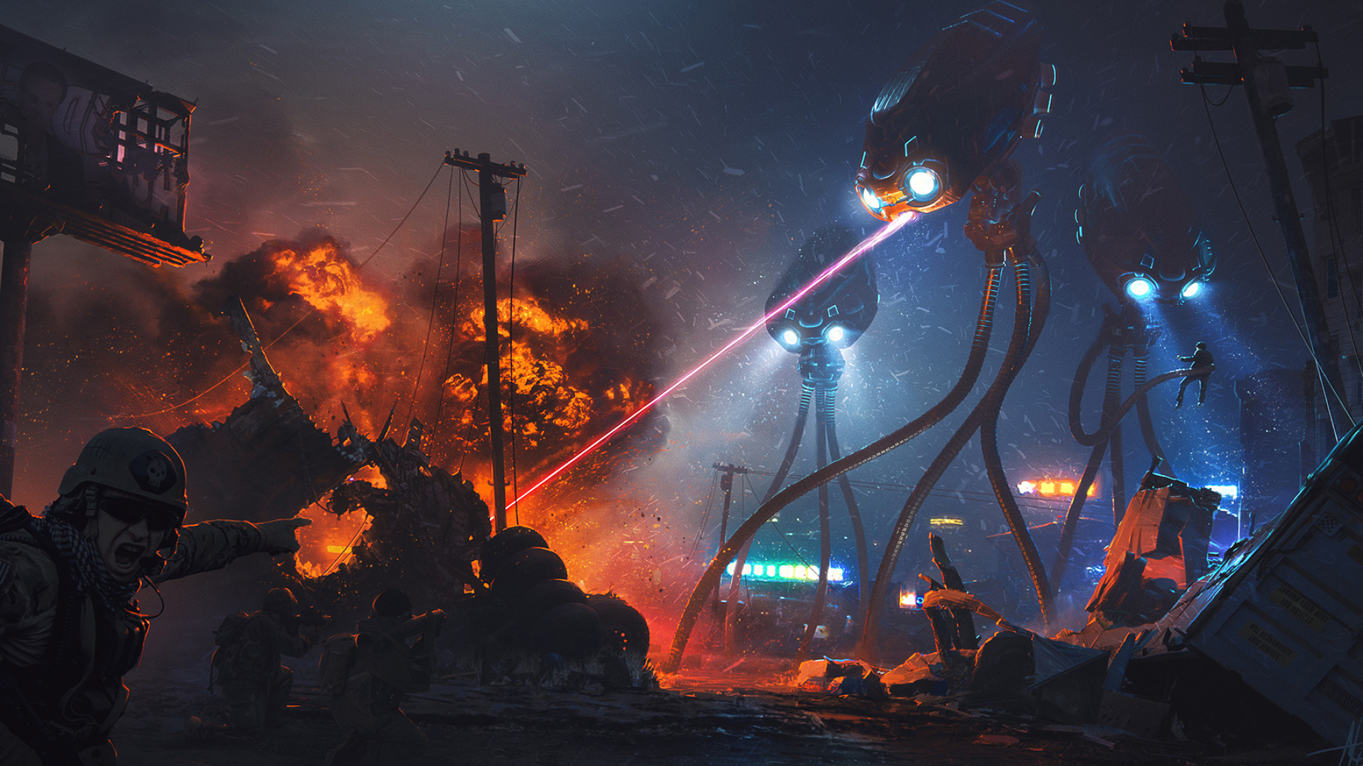 War of the Worlds, Laser lights, Digital art, Action-packed, 1920x1080 Full HD Desktop