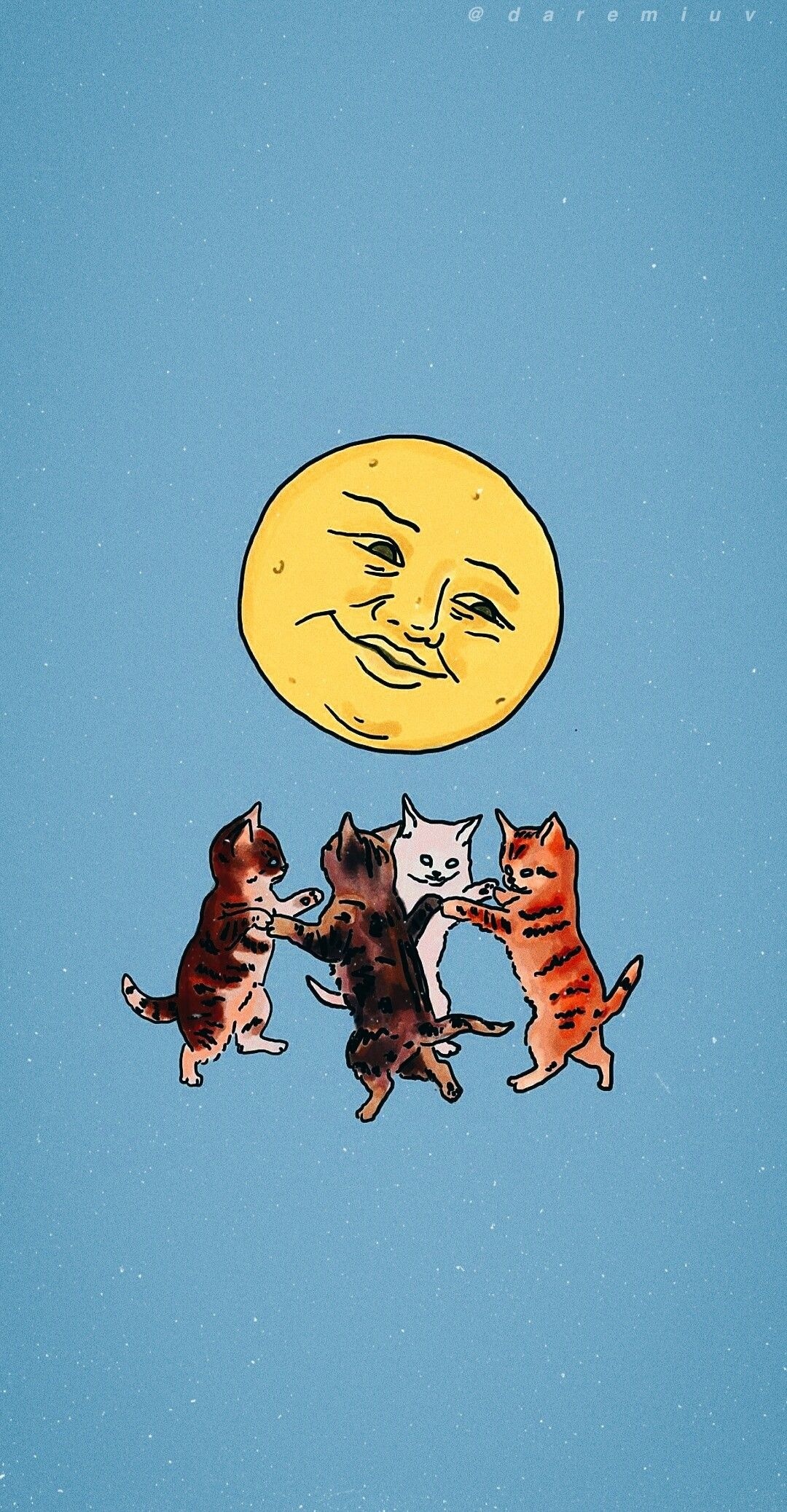 Sun and cats, Indie Art Wallpaper, 1080x2080 HD Phone