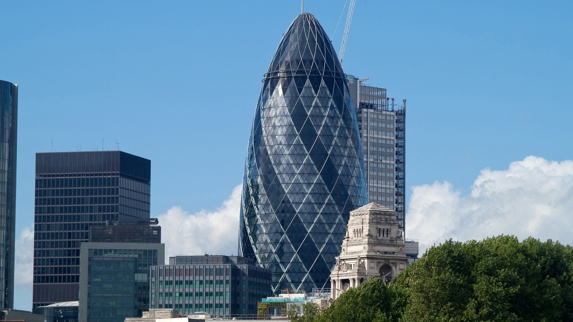 The Gherkin, London building, Architecture cityscape, Skyline, 1920x1080 Full HD Desktop