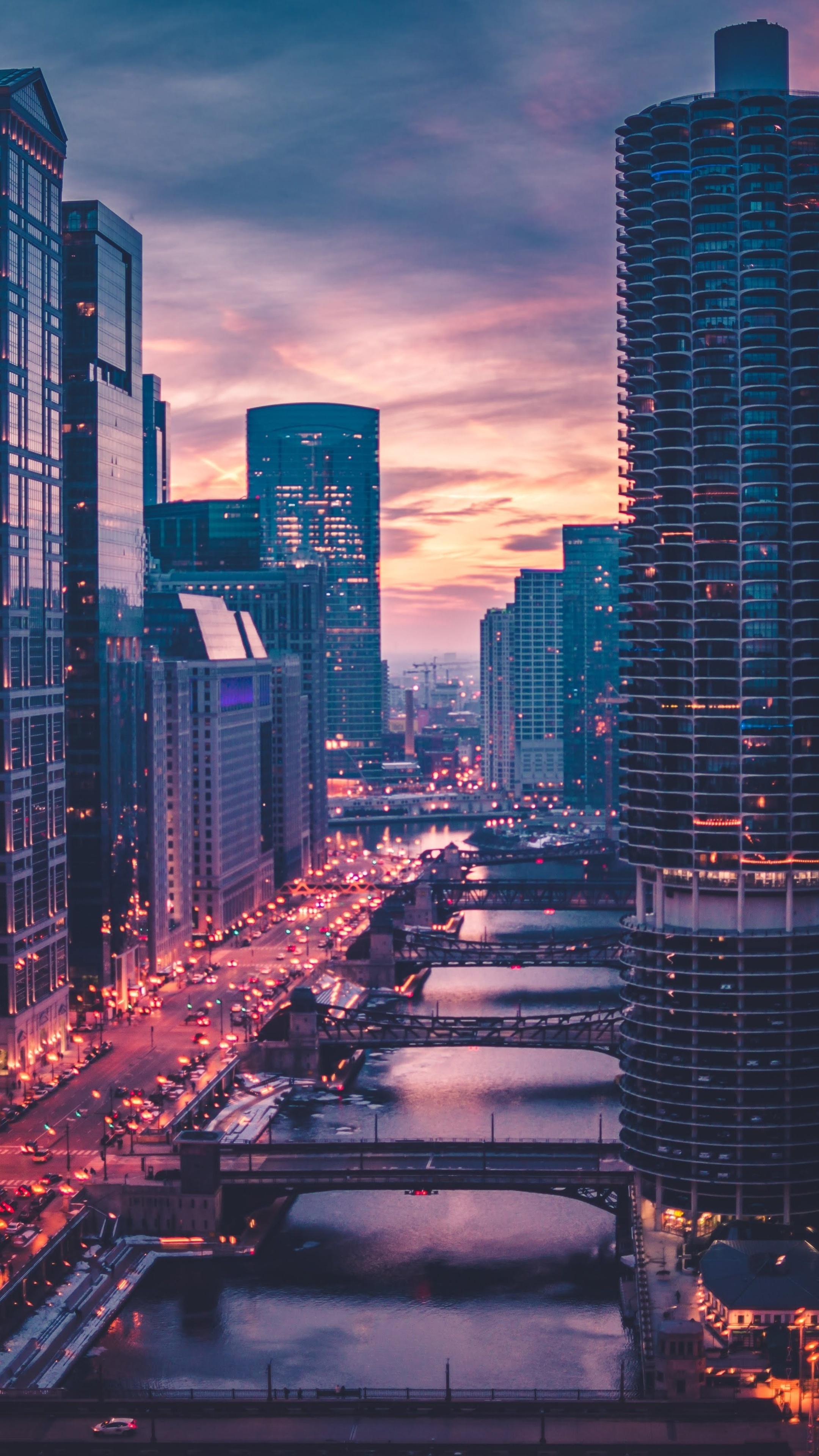 Chicago skyline, Iconic bridge, Urban charm, Dynamic cityscape, 2160x3840 4K Phone