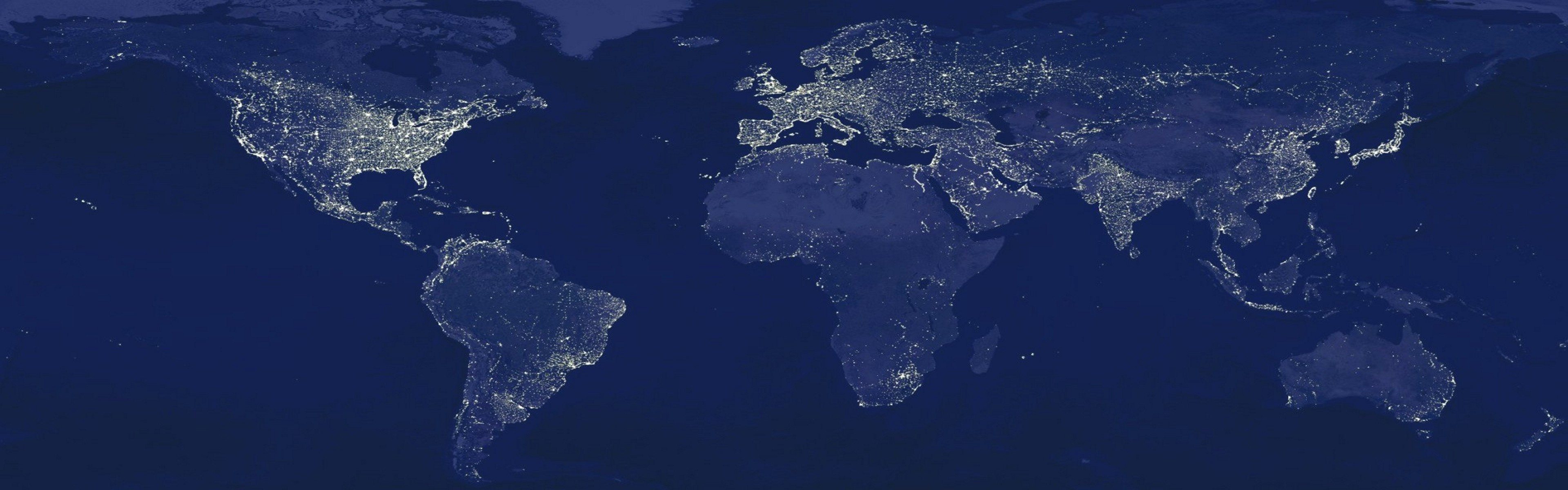 Night Earth, Global Map Wallpaper, 3840x1200 Dual Screen Desktop