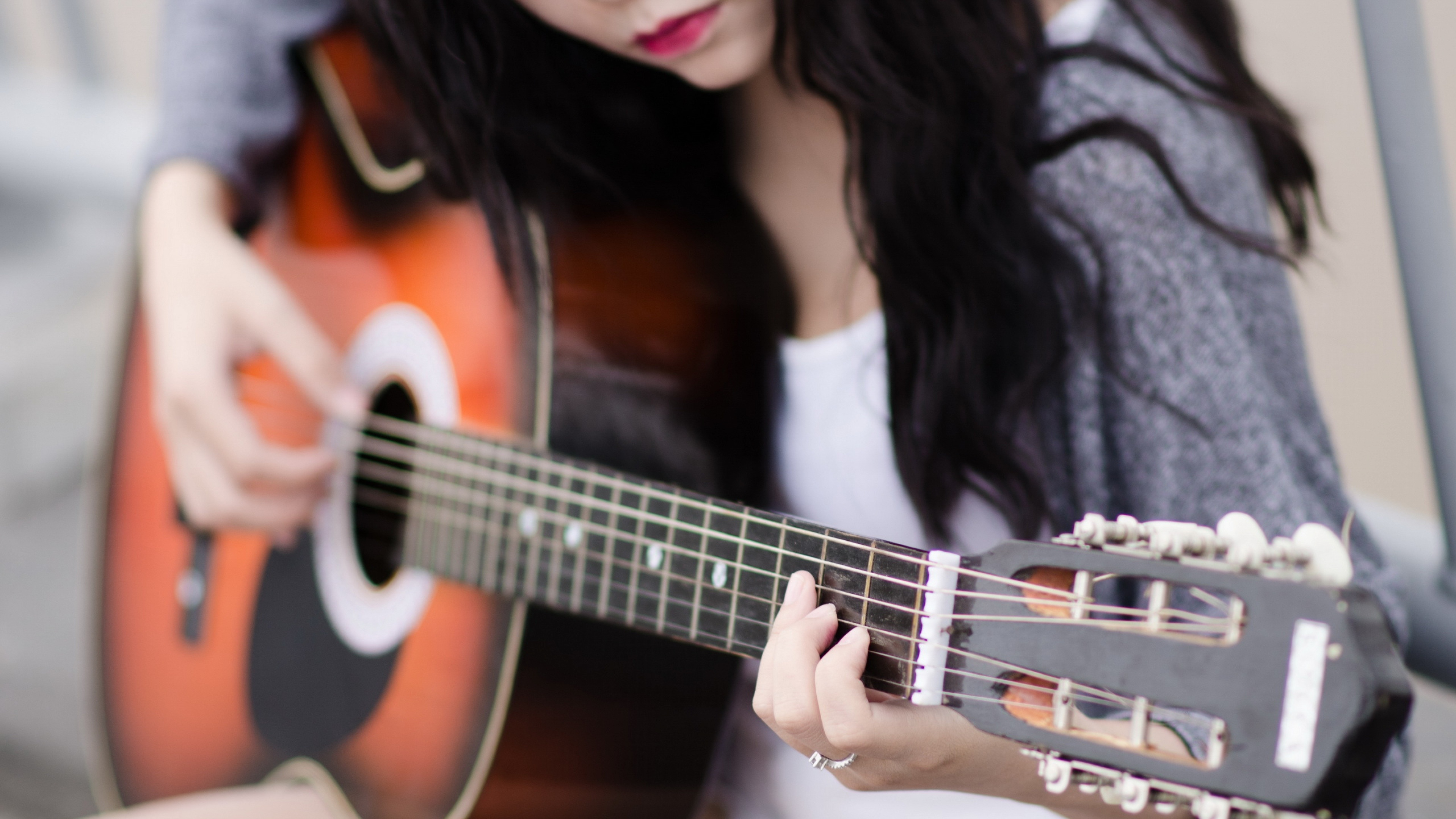 Girl playing guitar, Laptop wallpaper, HD quality, Music-themed, 3840x2160 4K Desktop