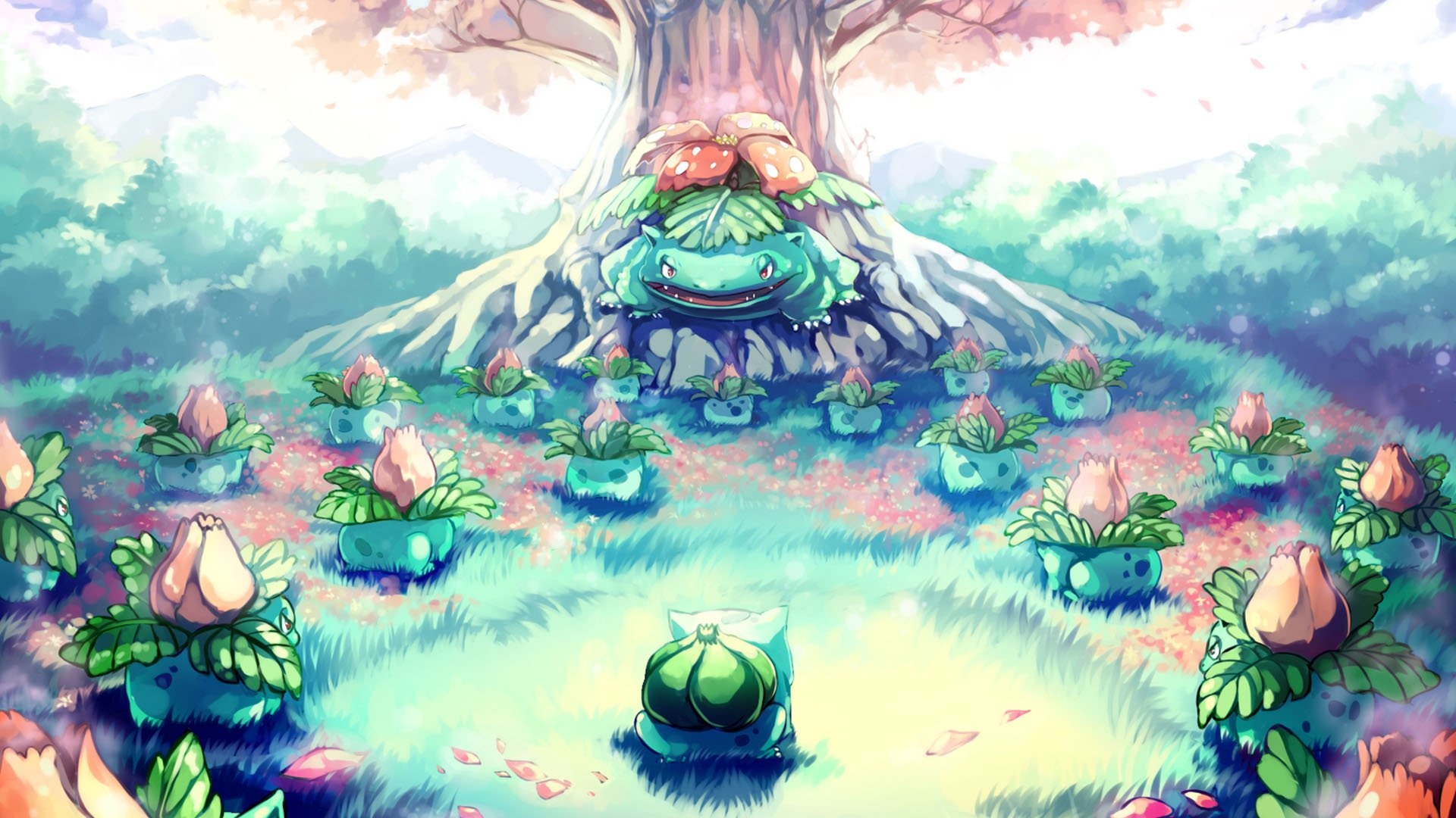 Bulbasaur, Mysterious garden, Enchanting plants, Evolutionary journey, 1920x1080 Full HD Desktop