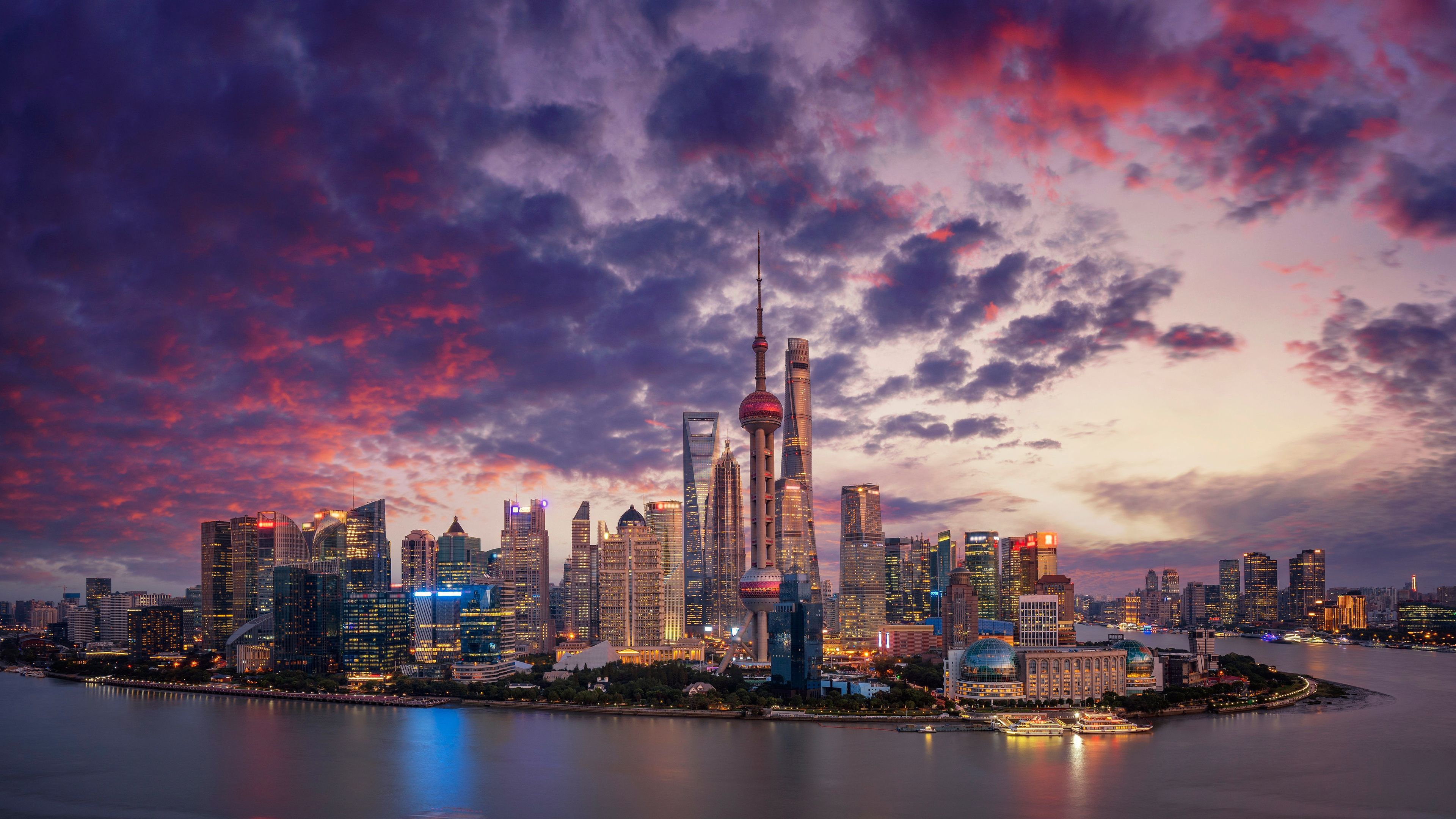 Shanghai, Night Skylines Wallpaper, 3840x2160 4K Desktop