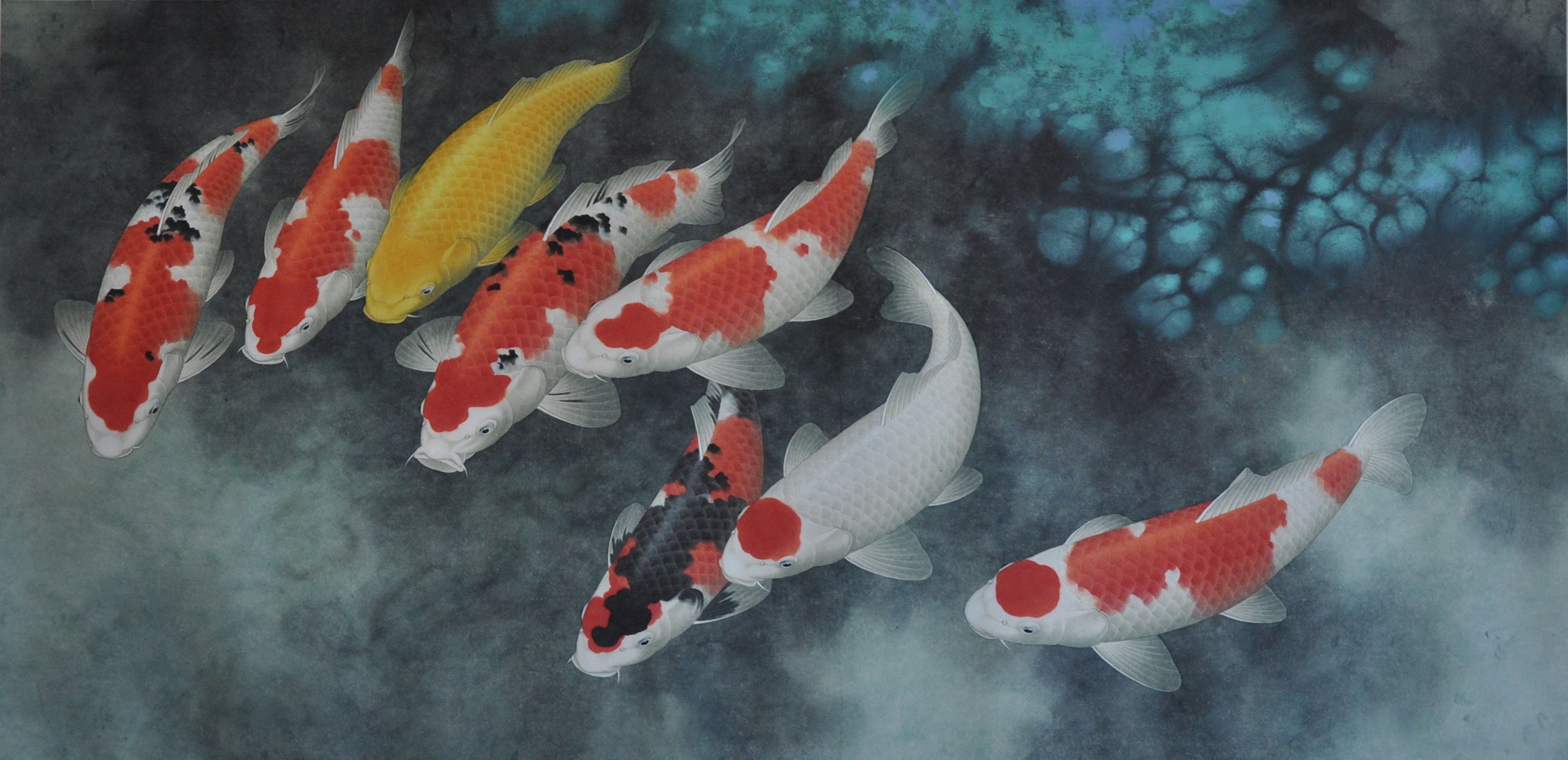 Artwork, Koi Wallpaper, 3480x1690 Dual Screen Desktop