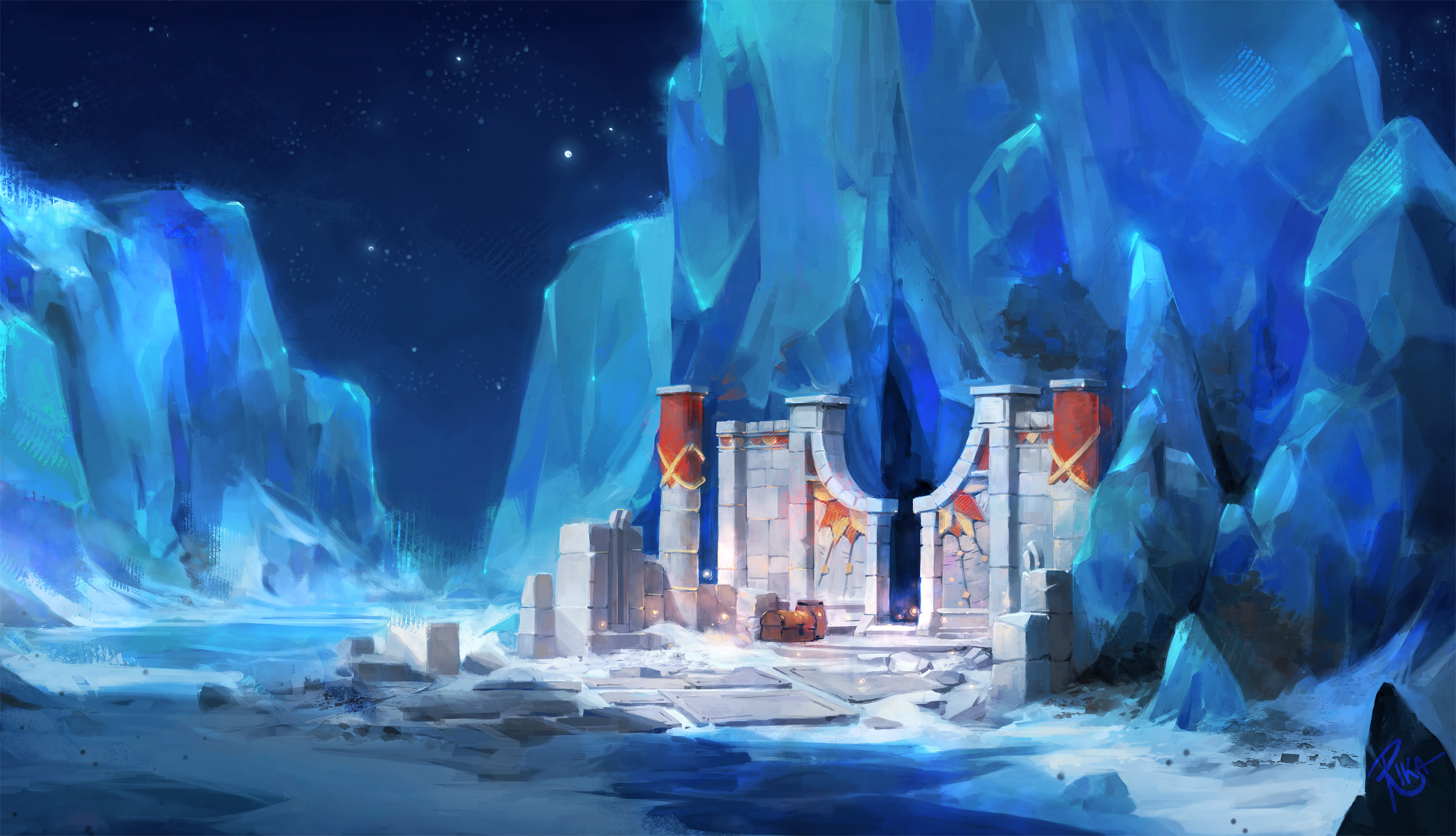 Artistic ice castle, Andreas Rocha portfolio, 3600x2070 HD Desktop