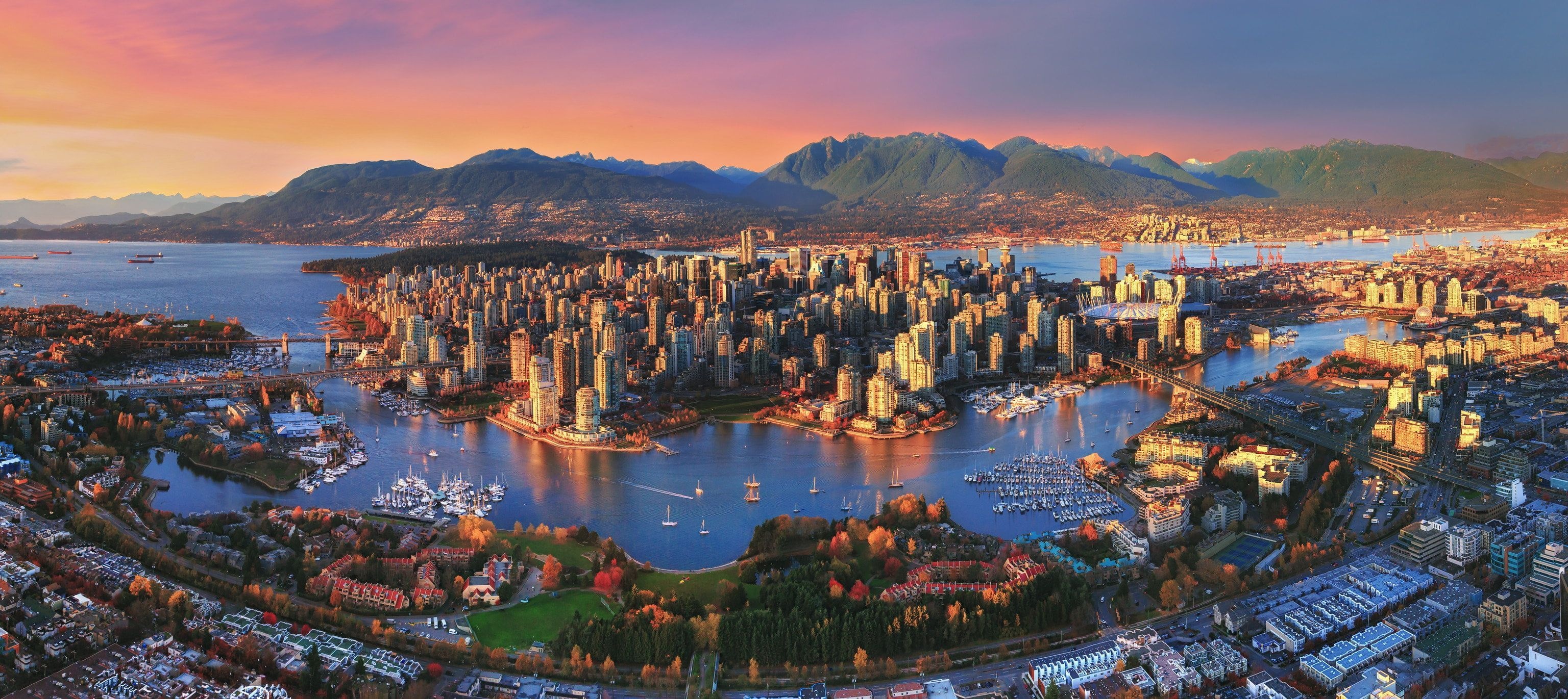 Vancouver cityscape, Canadian travel destination, Beautiful skyline, Urban exploration, 3080x1380 Dual Screen Desktop