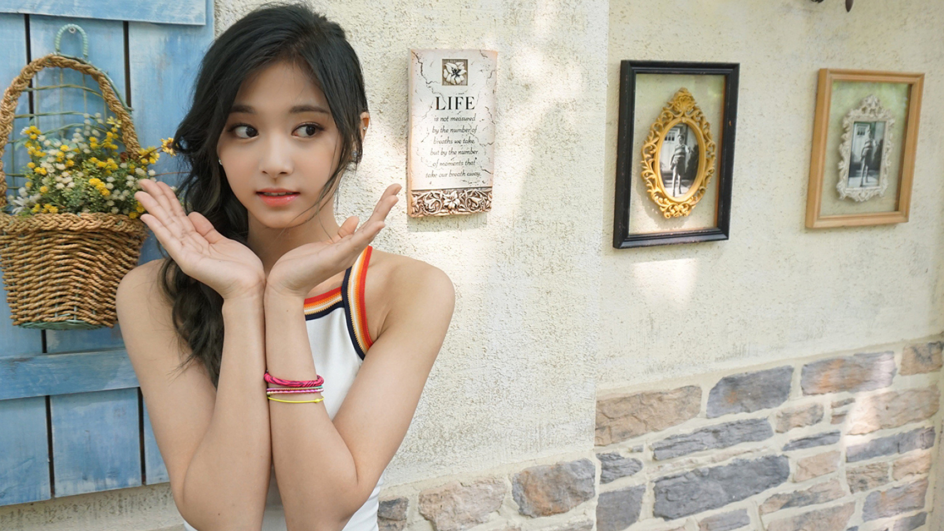 Tzuyu (TWICE), White tank top, SuicidalCrazy, HD wallpapers, 1920x1080 Full HD Desktop