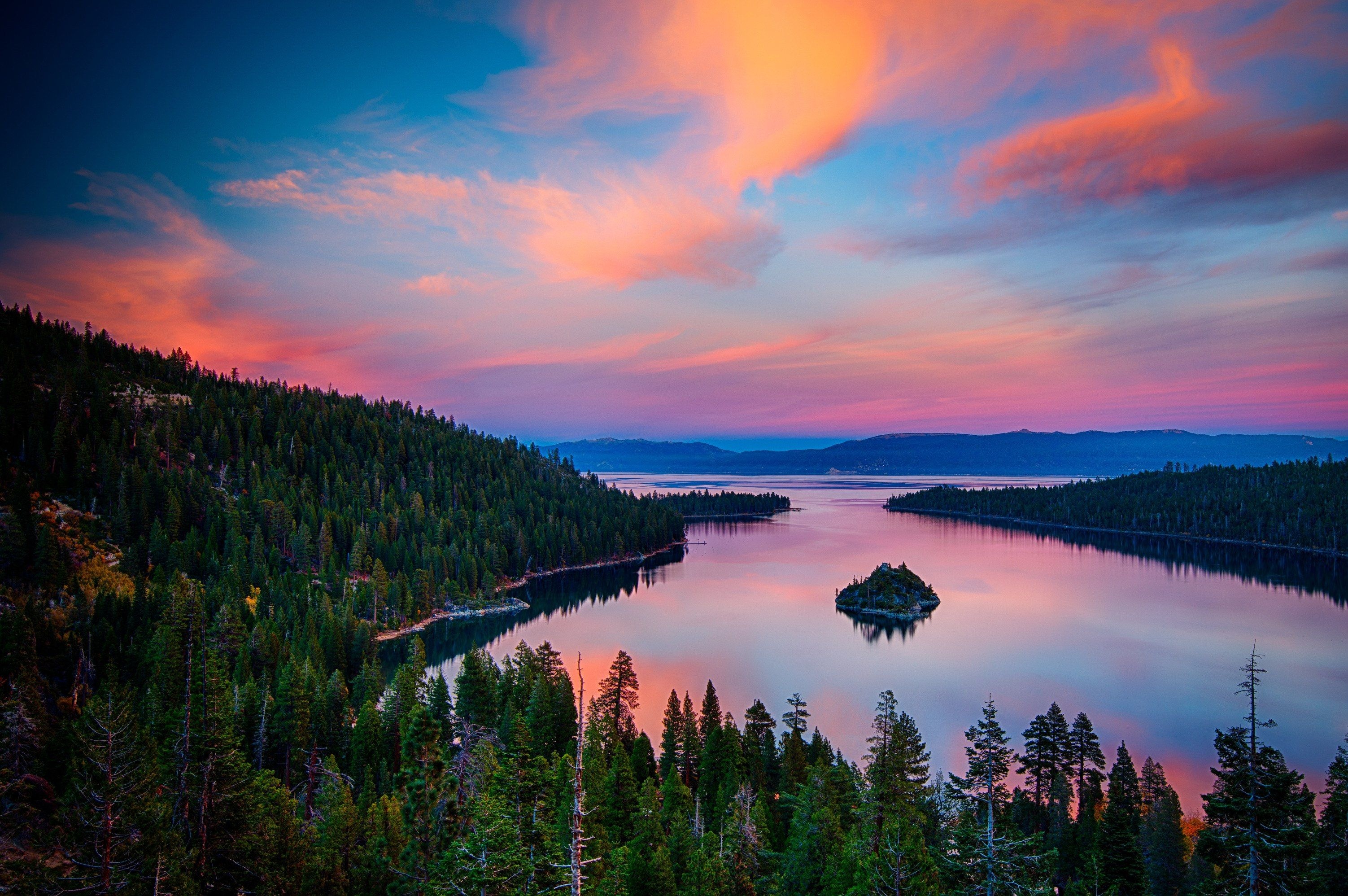 Emerald Bay, Tranquil waters, Majestic mountains, Scenic travel, 3010x2000 HD Desktop