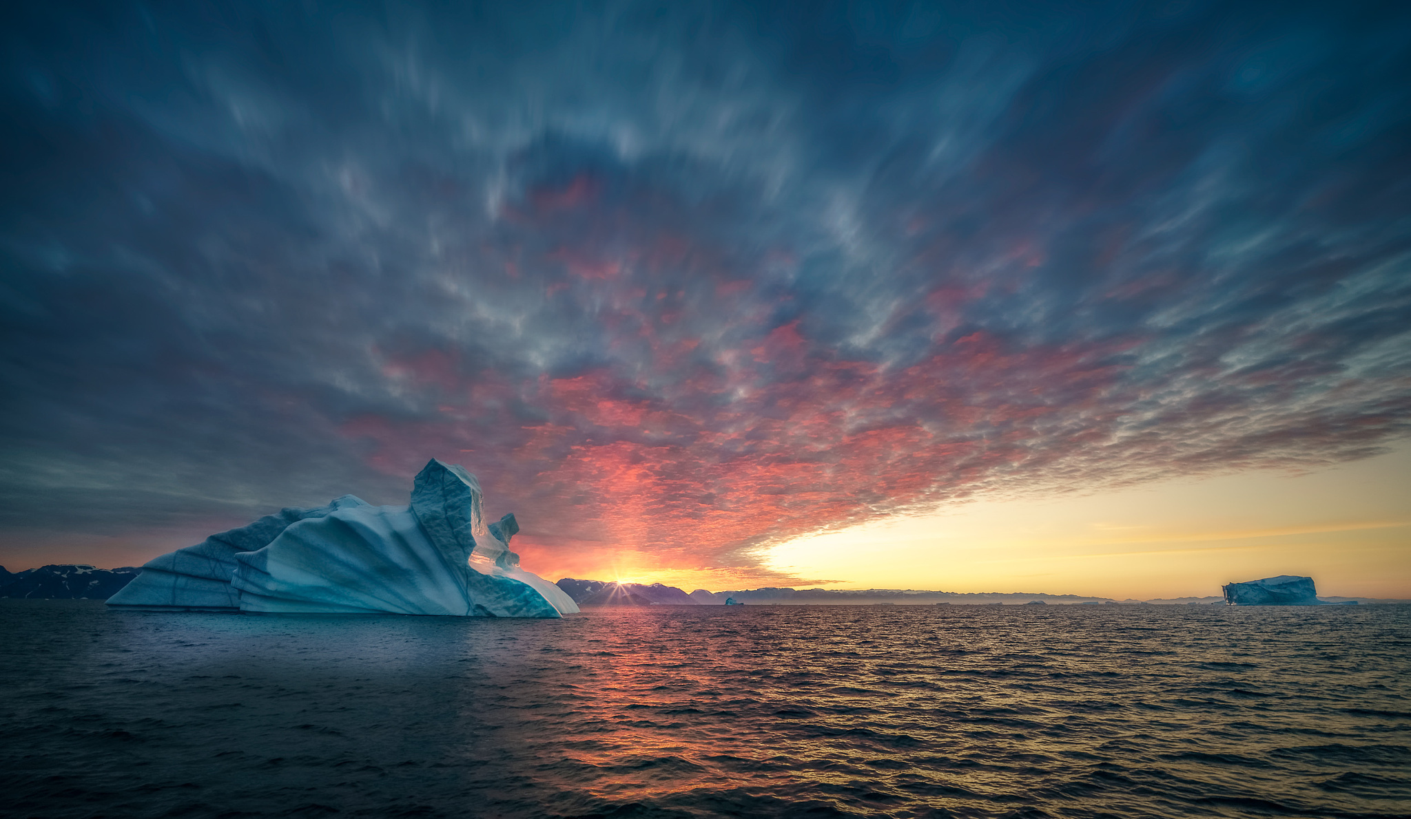 Greenland, Travels, Glacier Sunset, Wallpaper, 2050x1190 HD Desktop