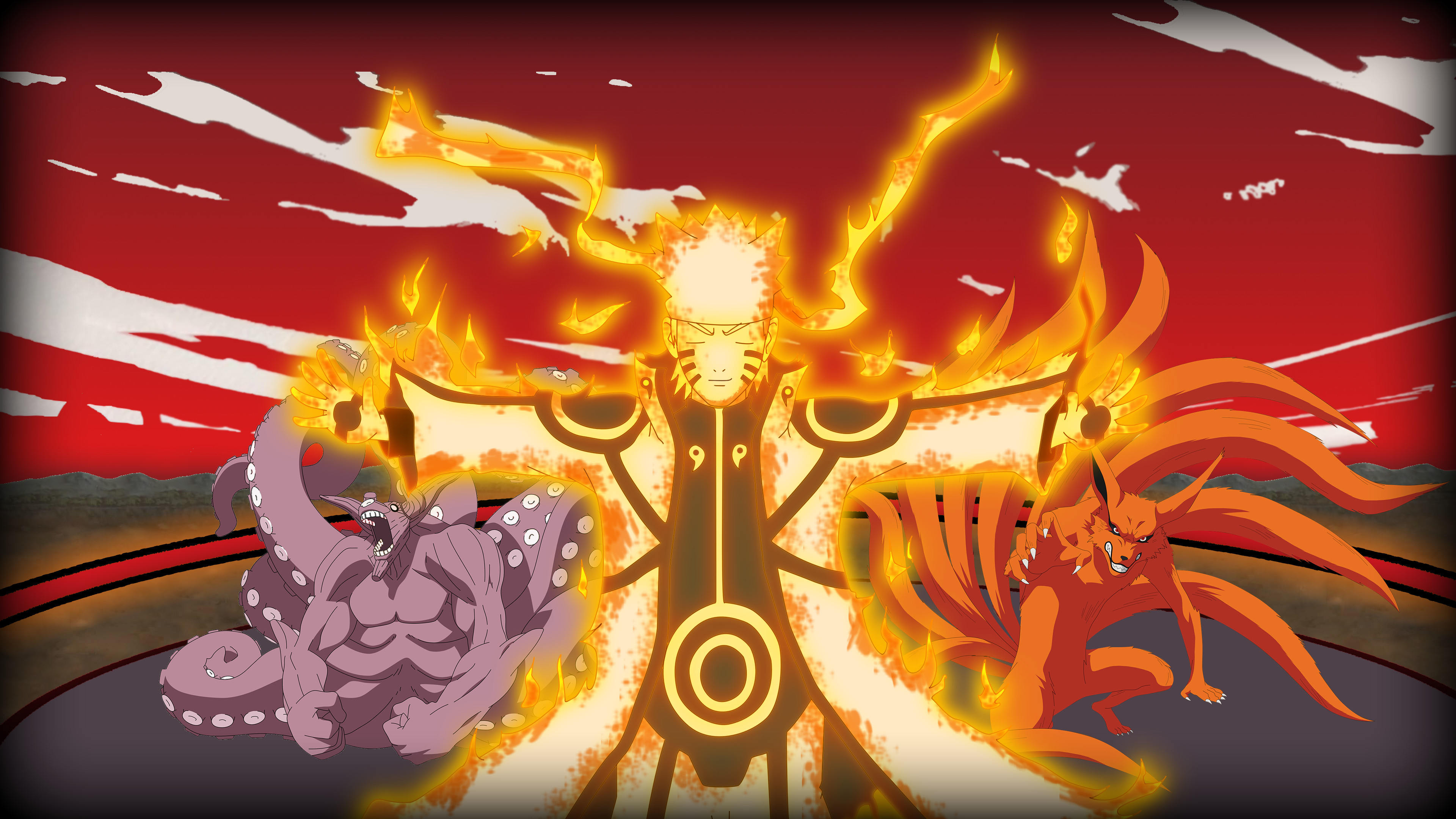 Tailed Beasts, Naruto anime, Kurama background, 3840x2160 4K Desktop