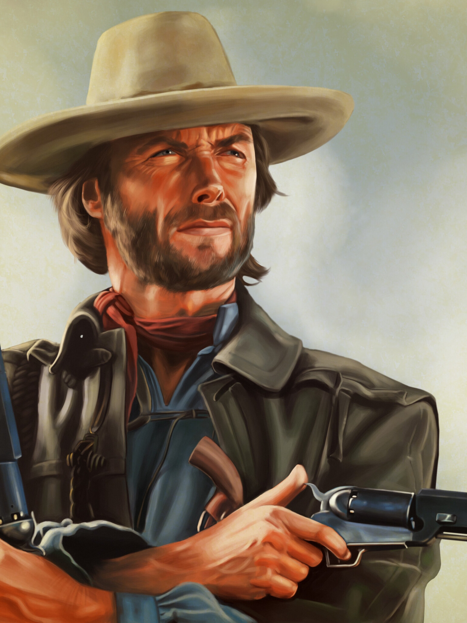 Wallpaper art, The Outlaw, Revolver, Josey Wales, 1540x2050 HD Phone