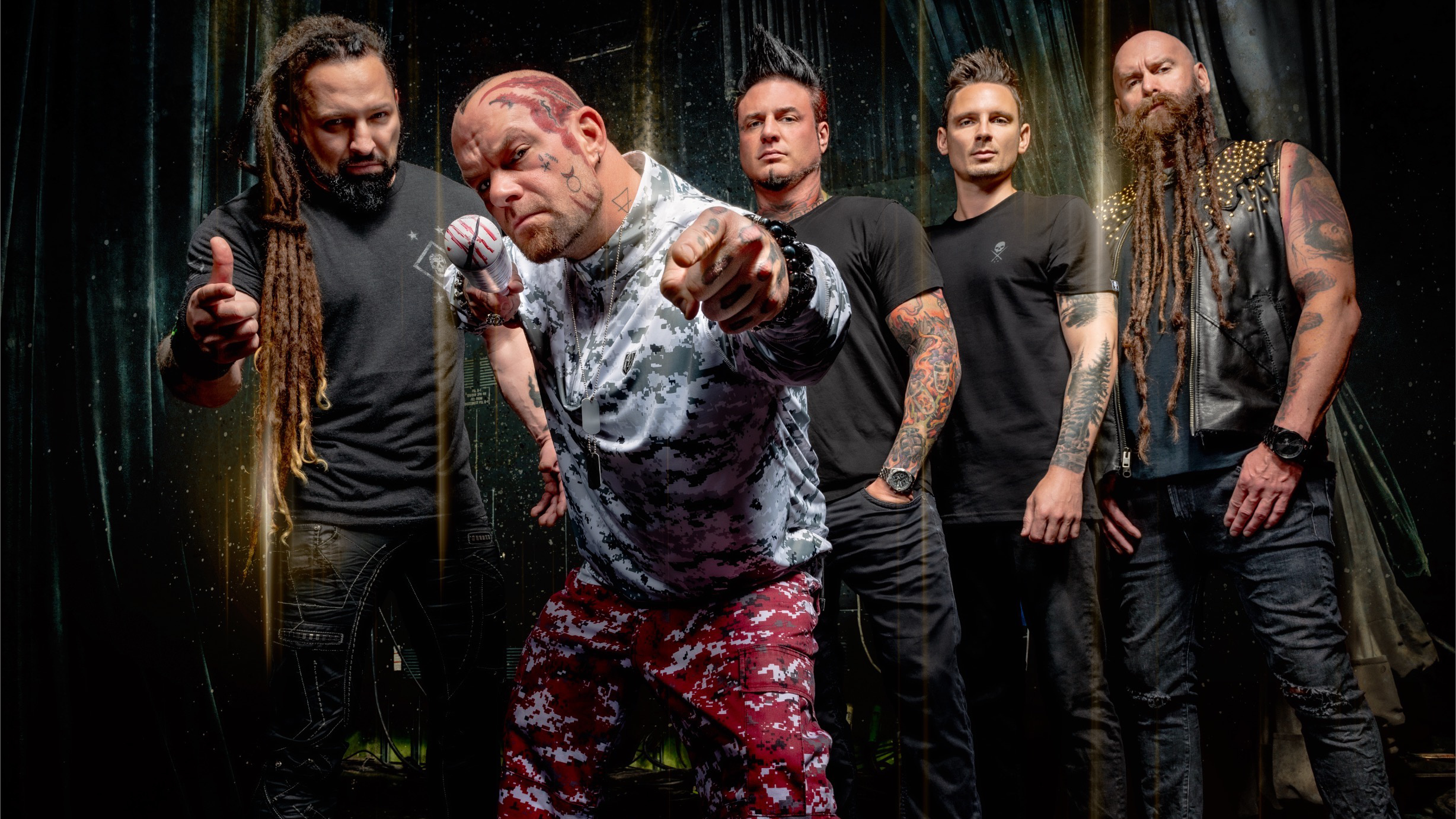 Five Finger Death Punch triumph, Global charts domination, Powerful album F8, Epic musical achievement, 2460x1390 HD Desktop