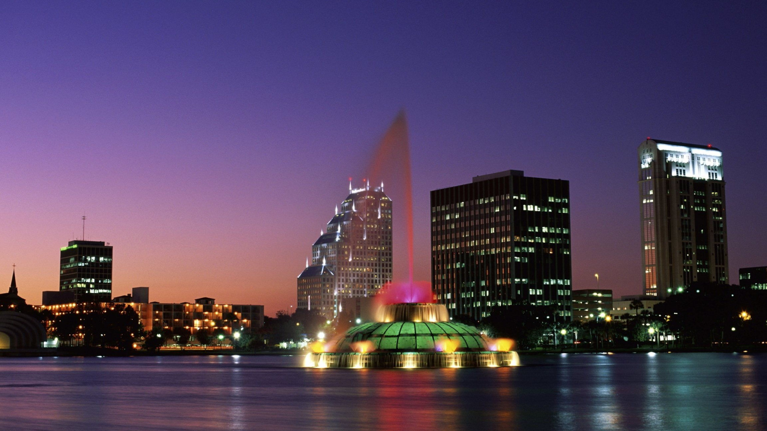 Lake Eola Orlando, Florida architecture, 2K wallpaper, 2560x1440 HD Desktop