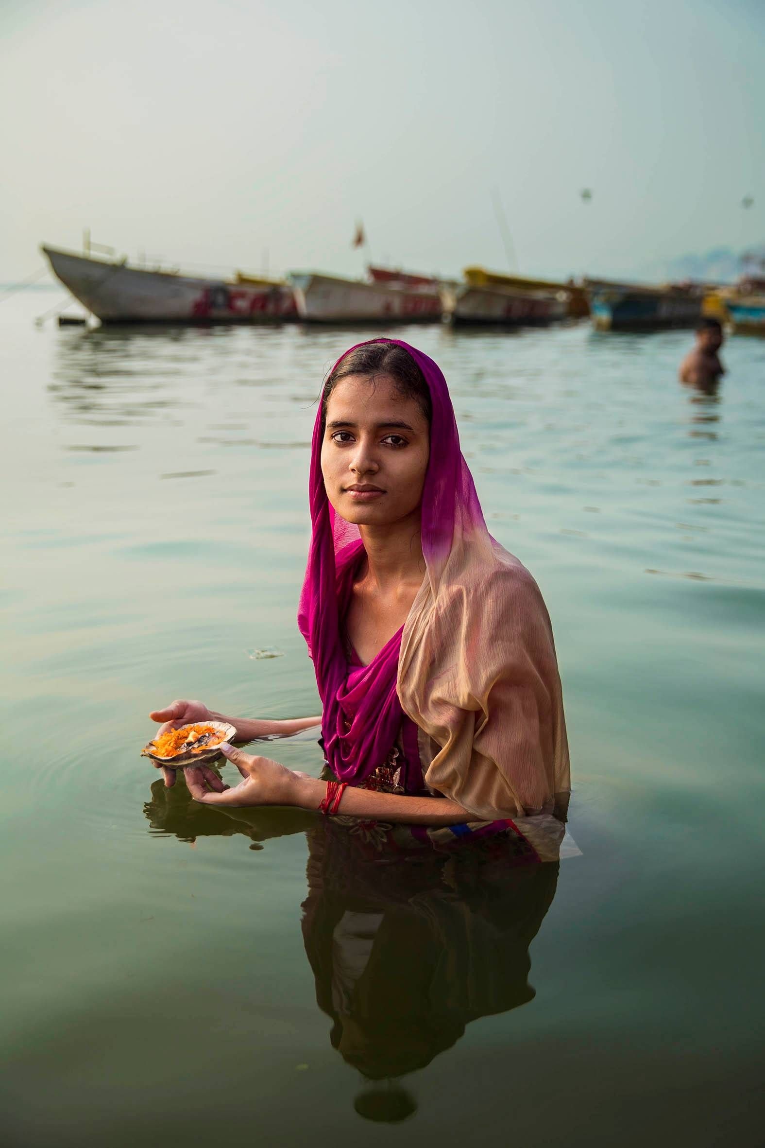 Ganges River, Hindu pilgrim offering, Varanasi, Spiritual journey, 1580x2370 HD Phone