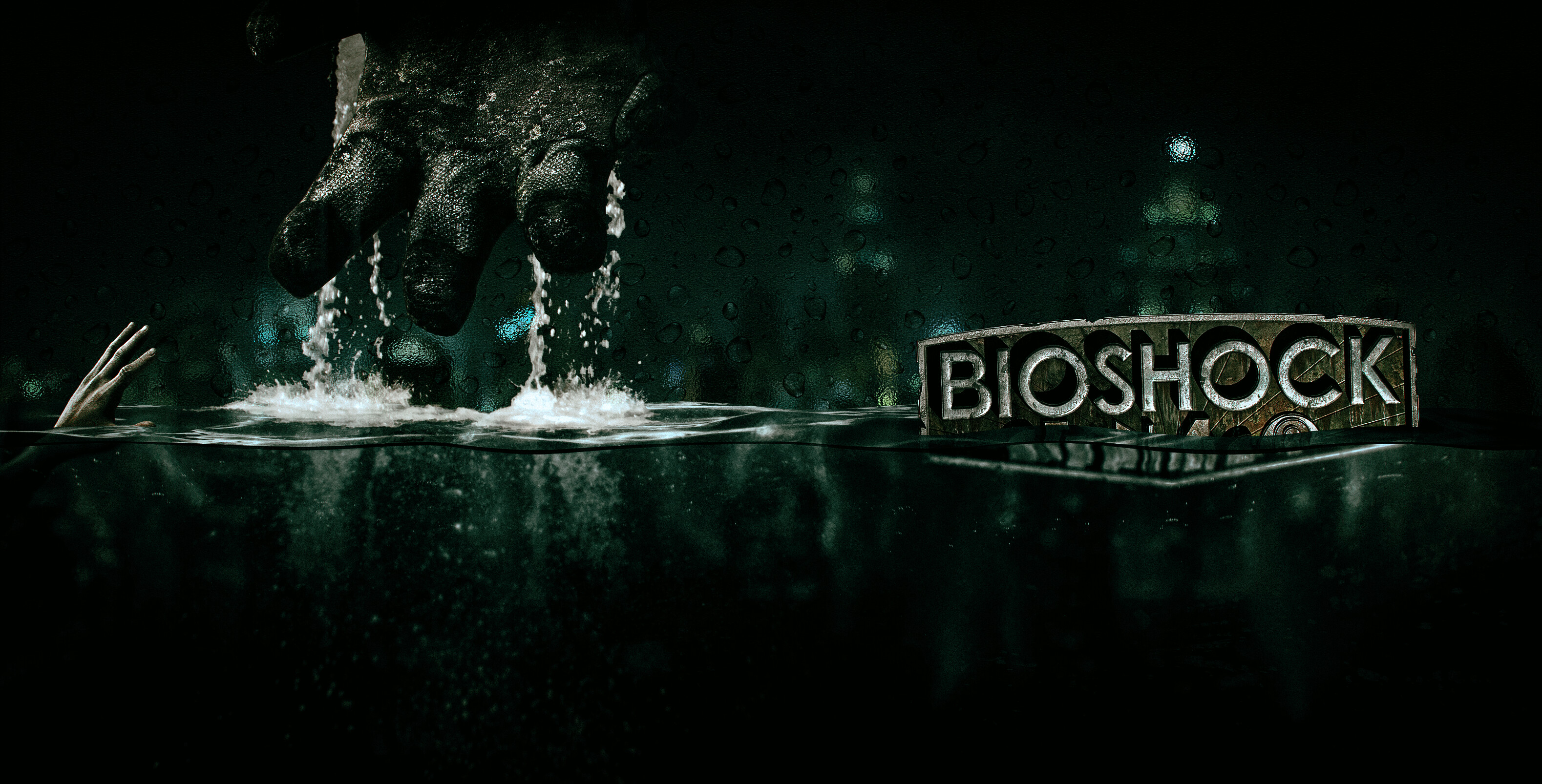 BioShock, Big Daddy character, Rapture city, Underwater gaming experience, 3160x1610 HD Desktop