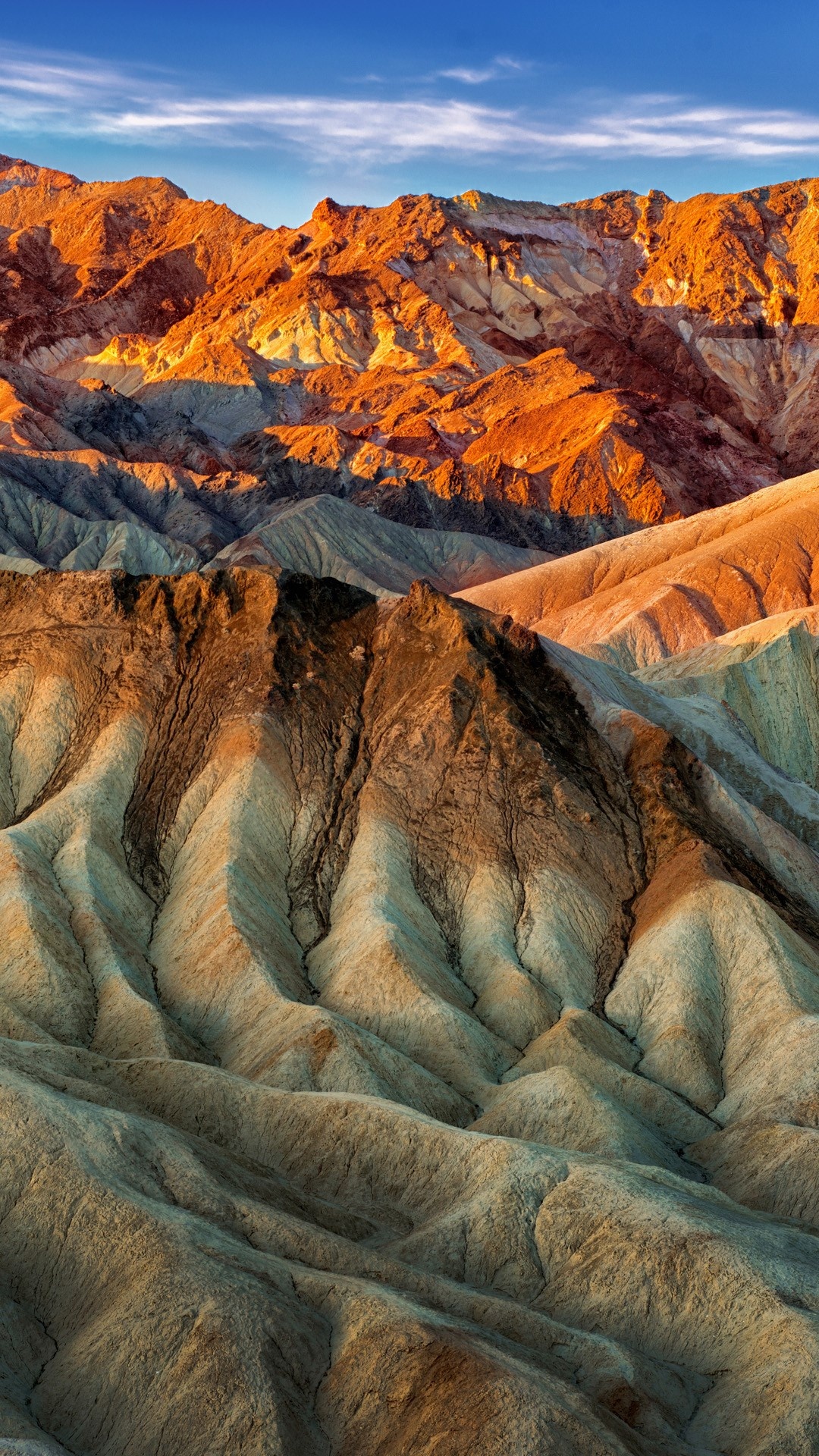 Eroded Mountain Ridges, Zabriskie Point, California, 1080x1920 Full HD Phone