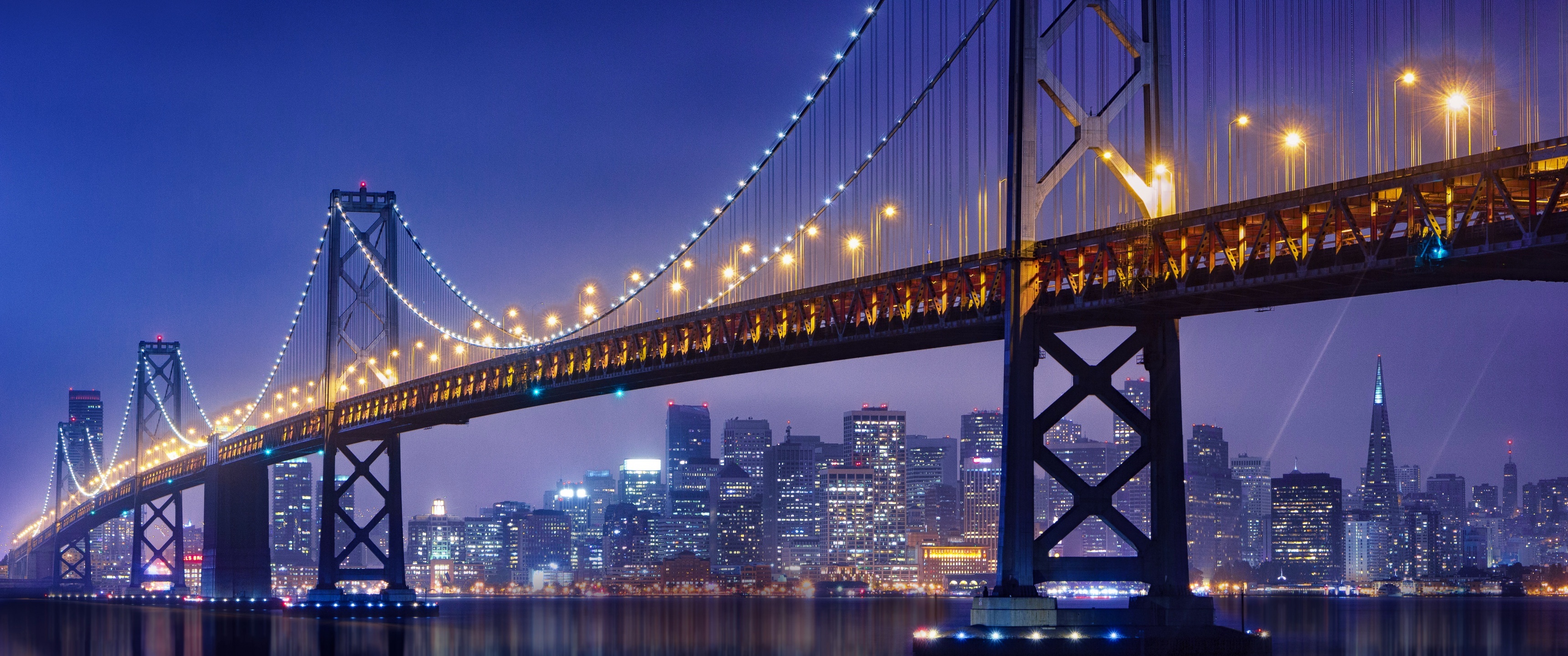 Bay Bridge wallpaper, Oakland night city lights, 3440x1440 Dual Screen Desktop