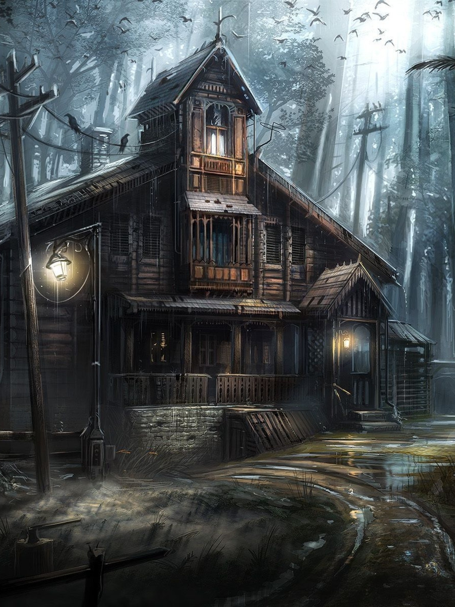 Forest Ghost House, Haunted House Wallpaper, 1540x2050 HD Phone