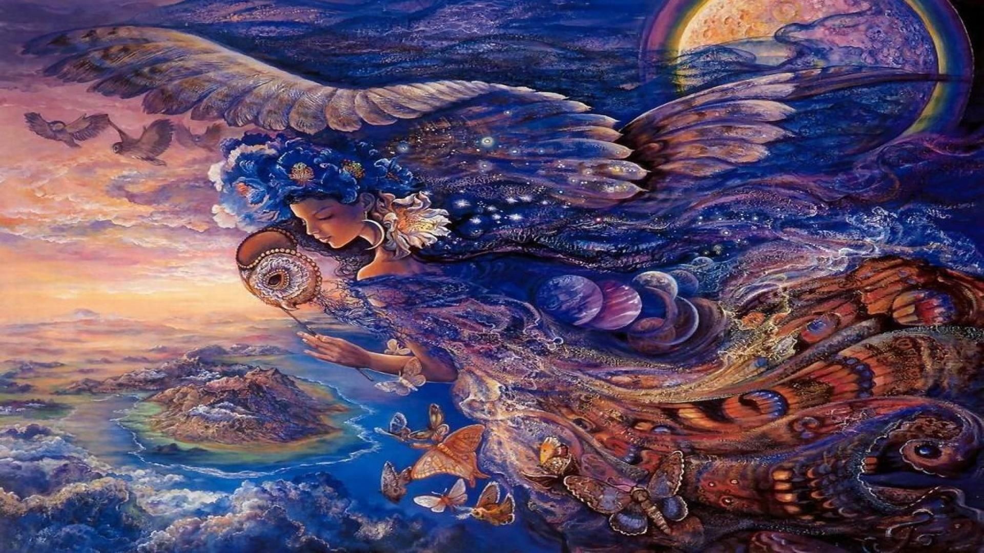 Josephine Wall, Night lights, Fairy flights, Queen of the night, 1920x1080 Full HD Desktop