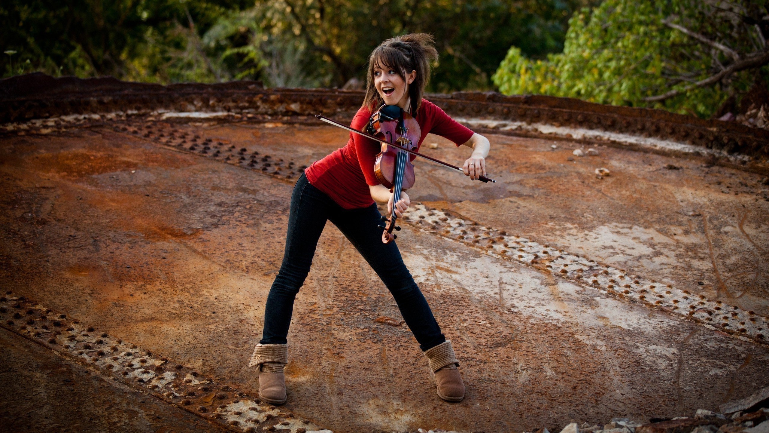 Lindsey Stirling, Posing for photos, HD music wallpaper, Stunning imagery, 2560x1440 HD Desktop