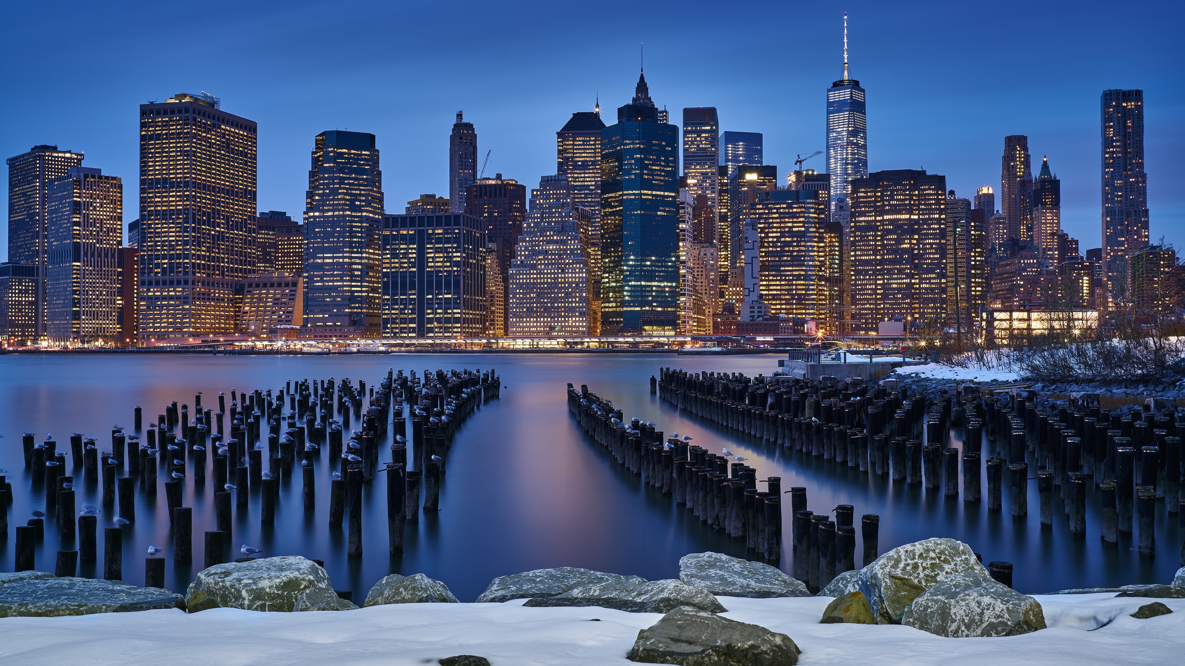 Manhattan skyline, Wallpaper, Horizon skyscrapers, Pictures, 3840x2160 4K Desktop