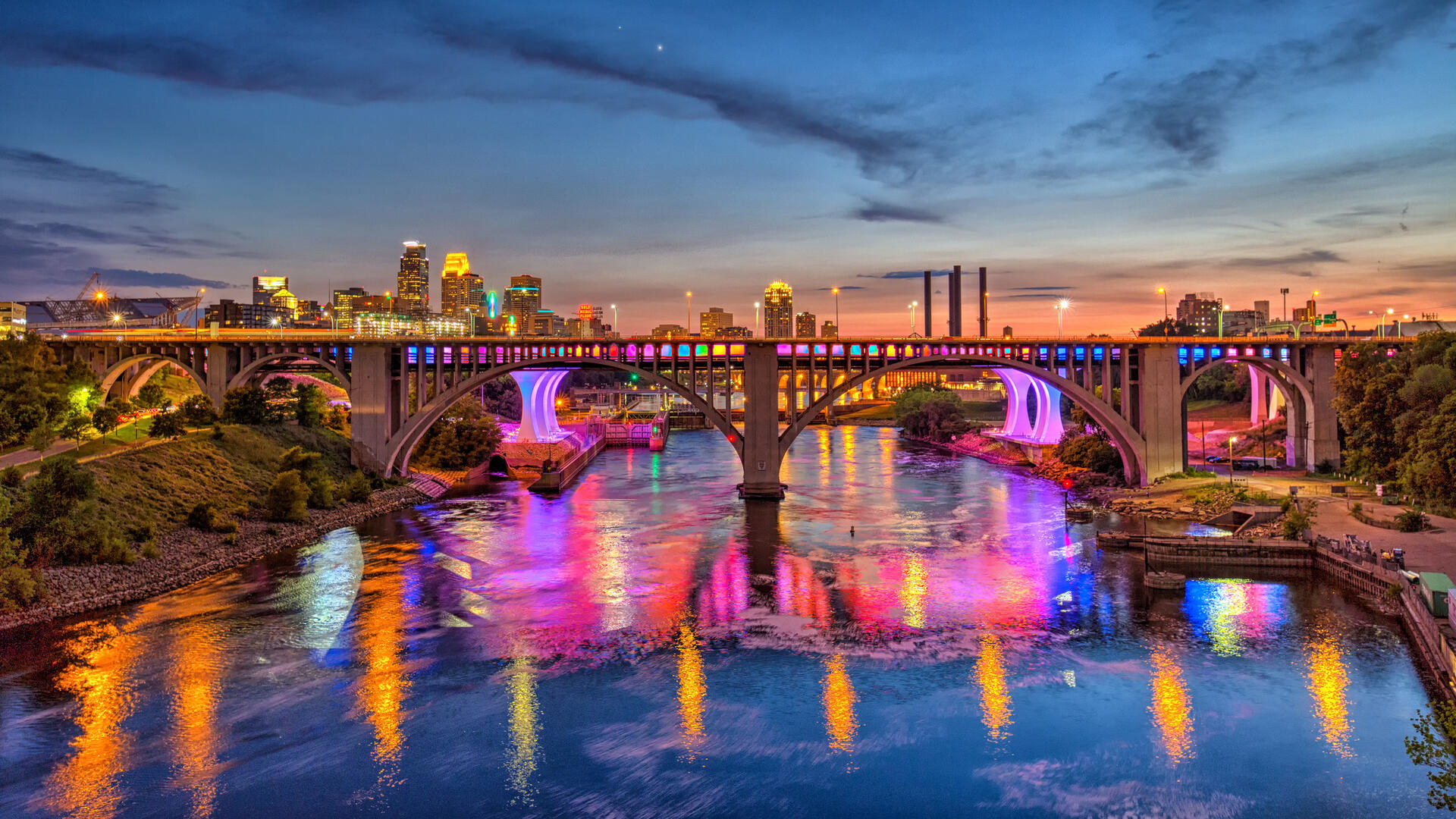 Minneapolis Skyline, Abstract neon plasma, HD desktop photo, 1920x1080 Full HD Desktop