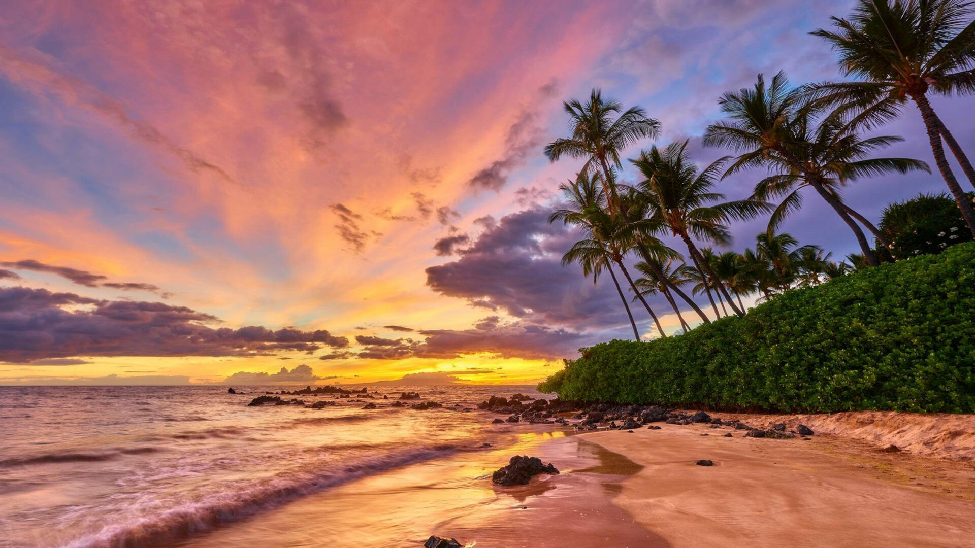 Maui Hawaii island, Clouds palm, Sea coast, 1920x1080 Full HD Desktop