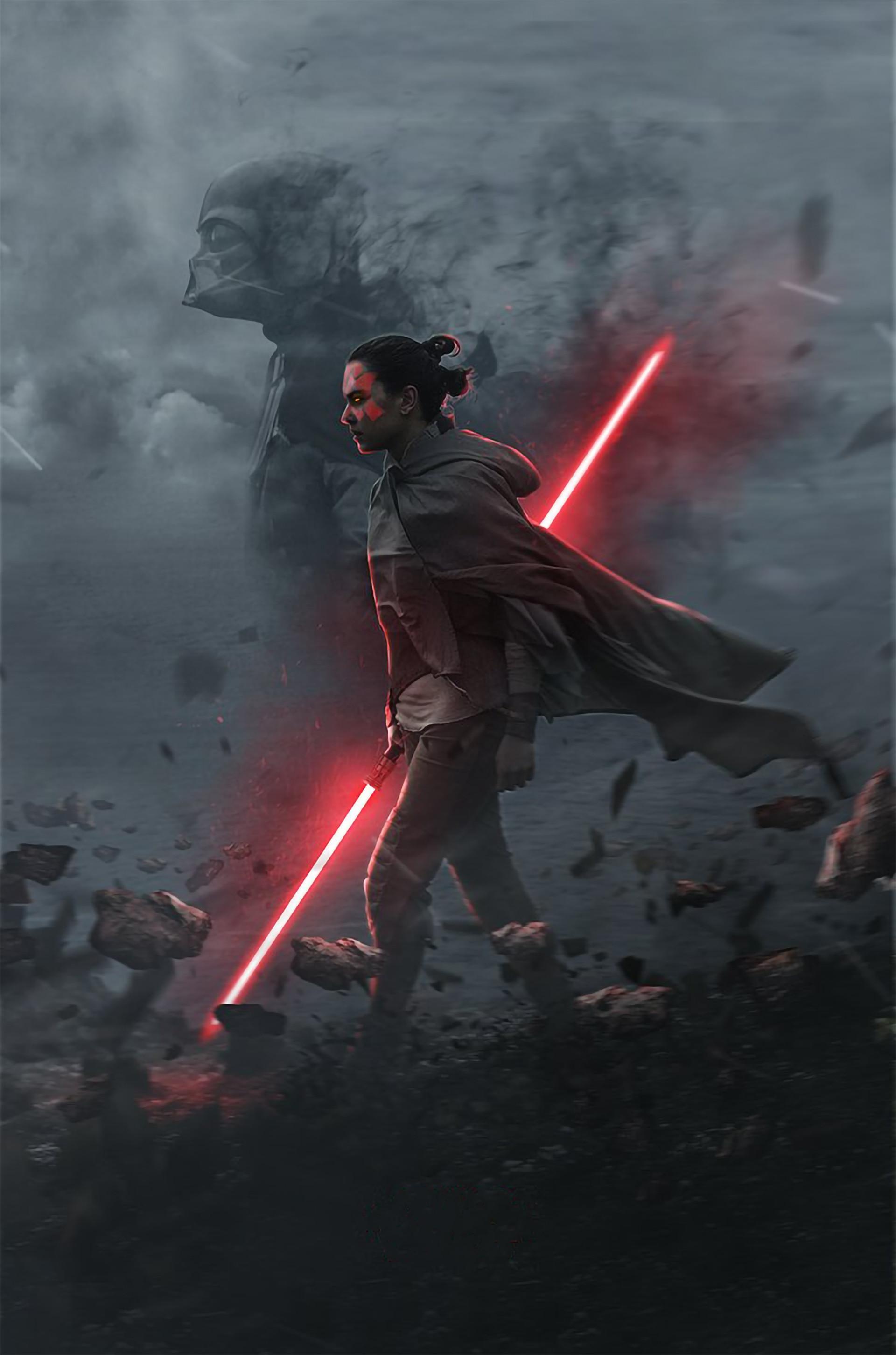 Rey Skywalker, Dark Action Wallpaper, 1920x2910 HD Phone