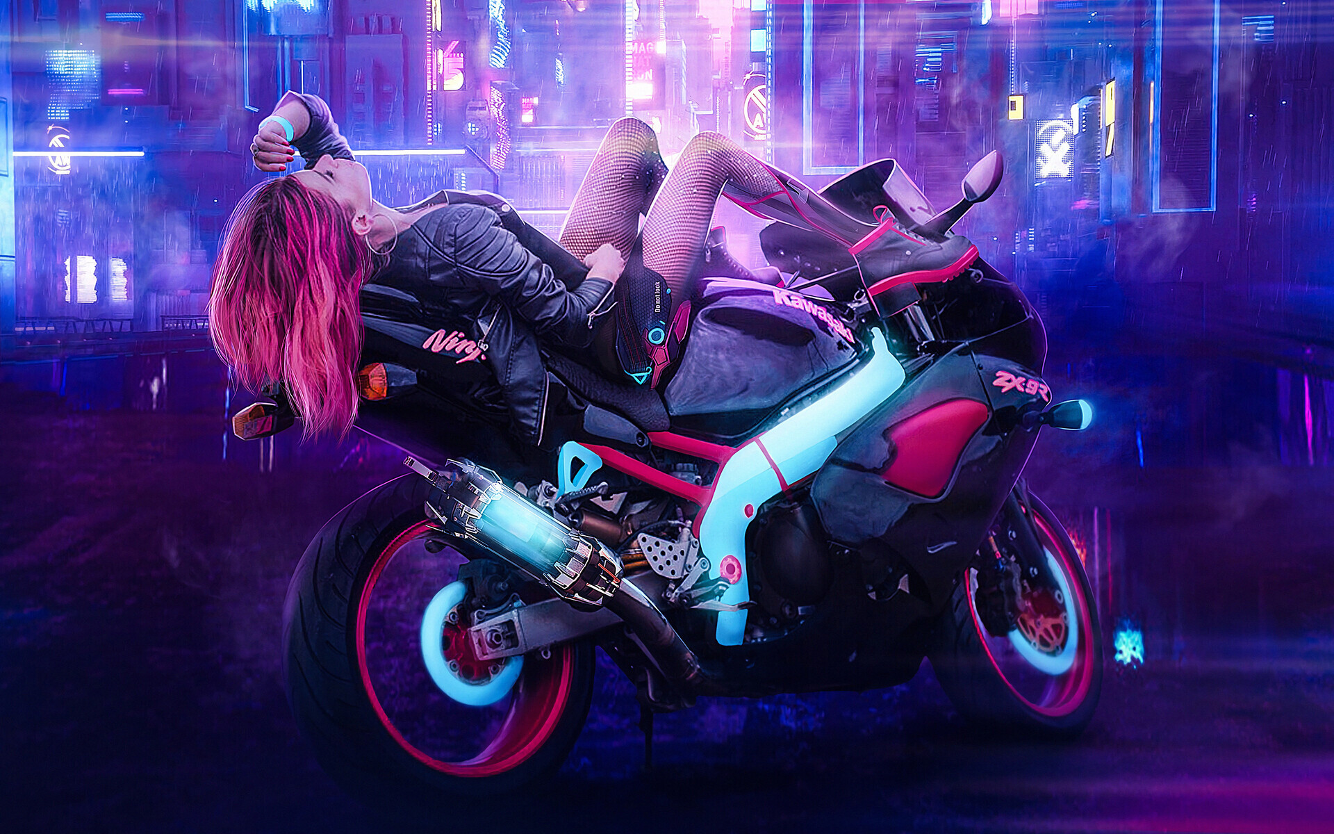 Neon, Girls and Motorcycles Wallpaper, 1920x1200 HD Desktop