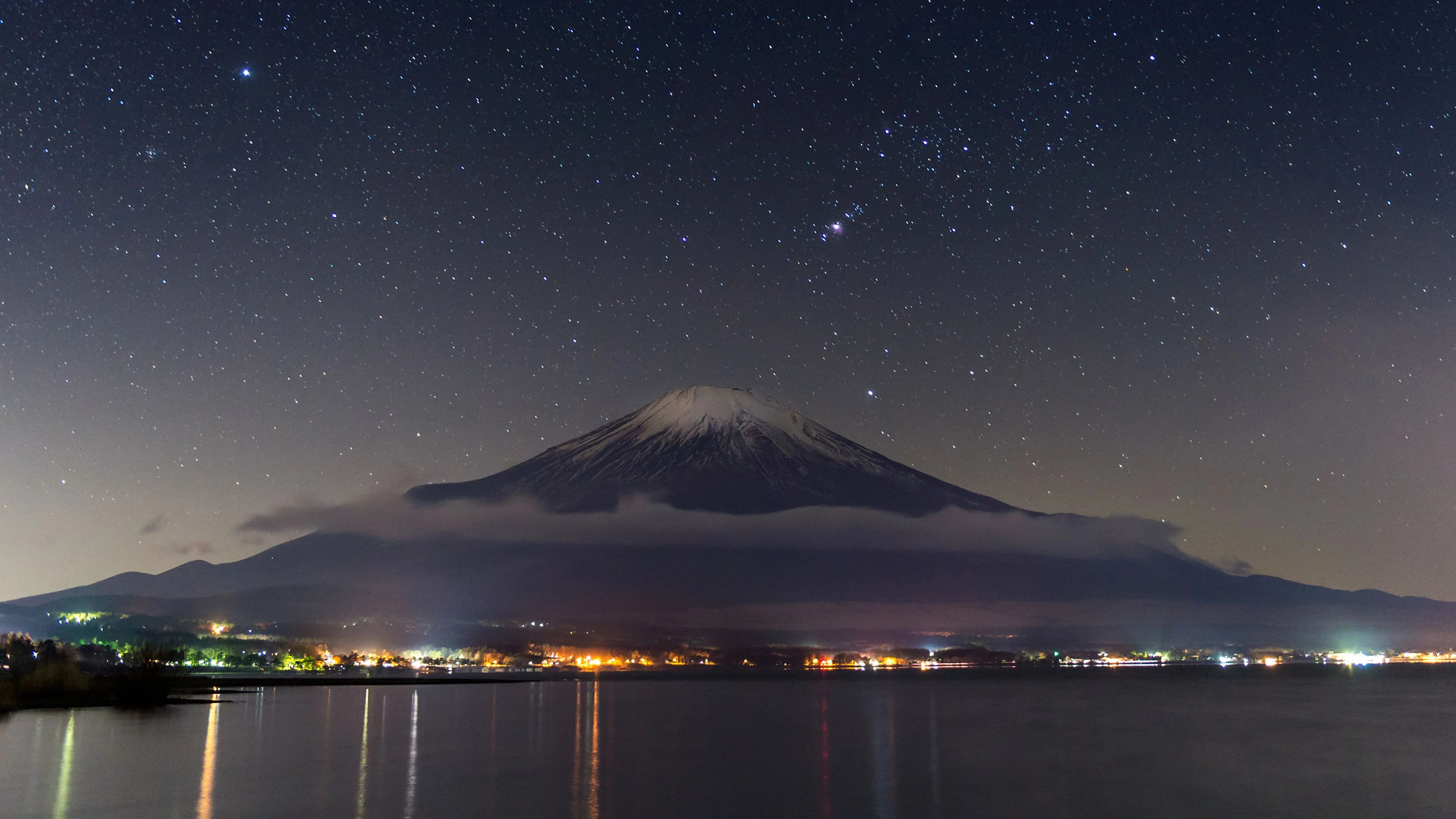 Night view, Mount Fuji Wallpaper, 3840x2160 4K Desktop