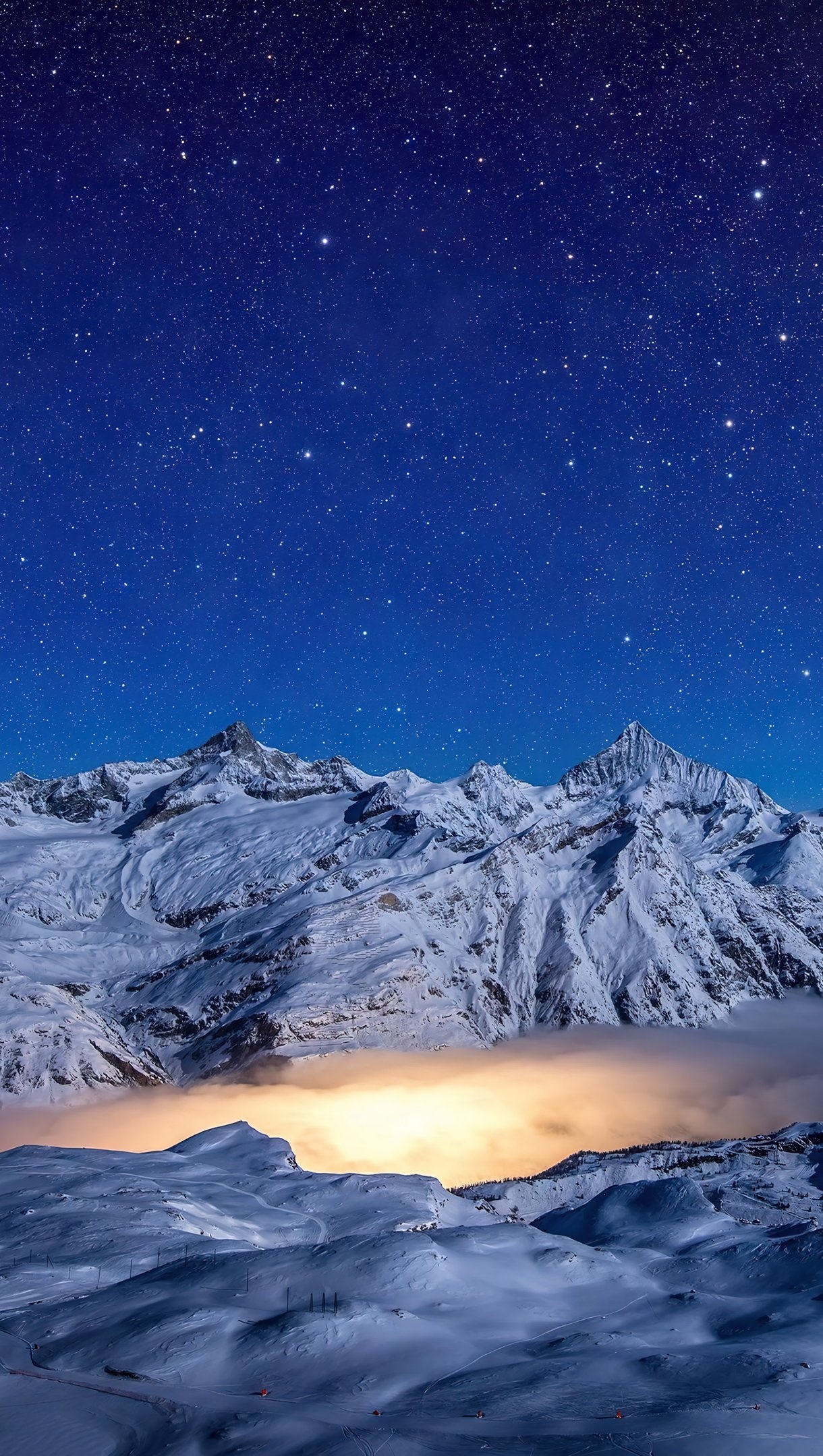 Winter Mountains, Night, Cold, 4K, Landscape, 1220x2160 HD Phone