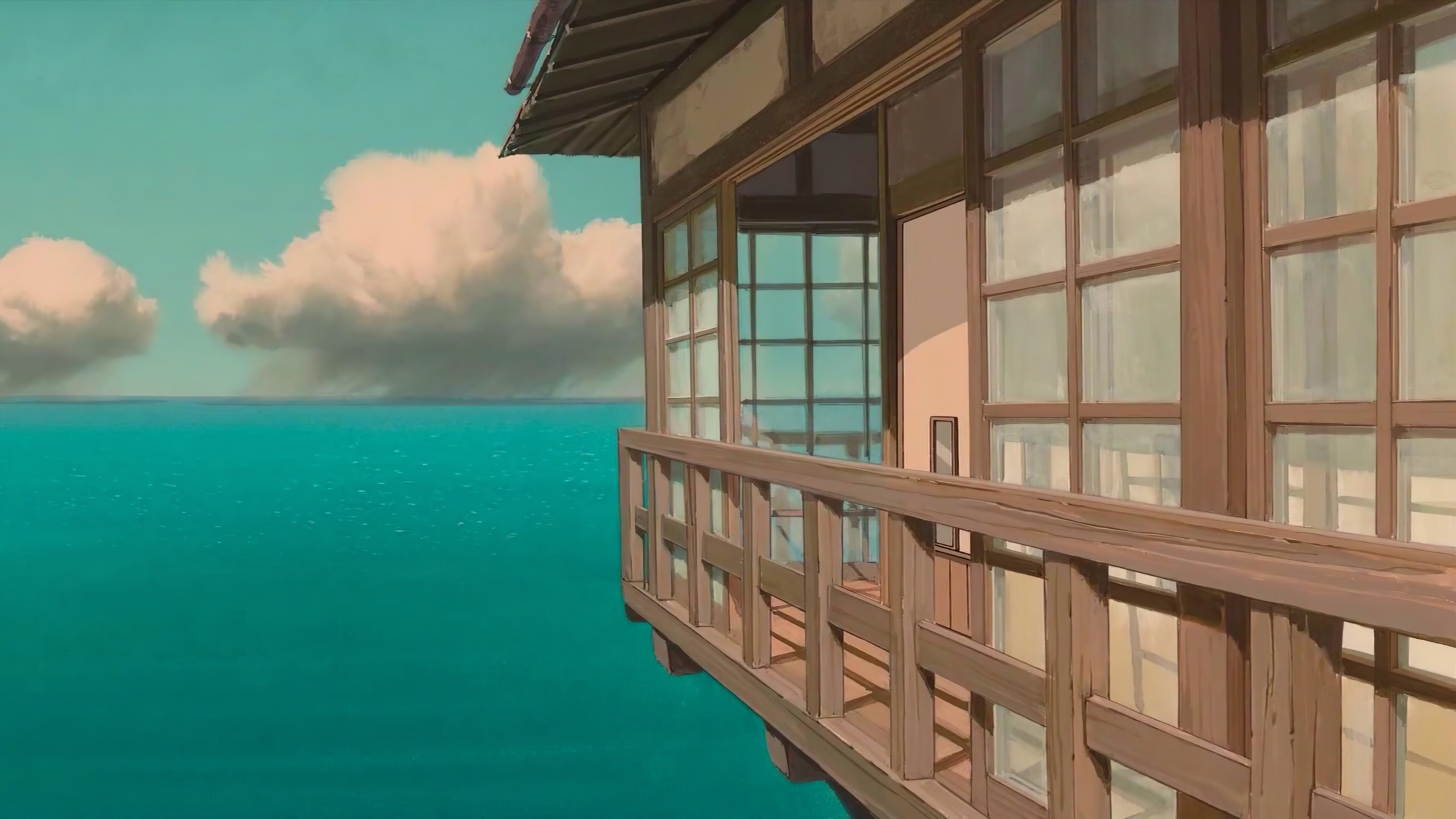 Studio Ghibli, Sea house, Spirited Away, Mesmerizing scenery, 3840x2160 4K Desktop