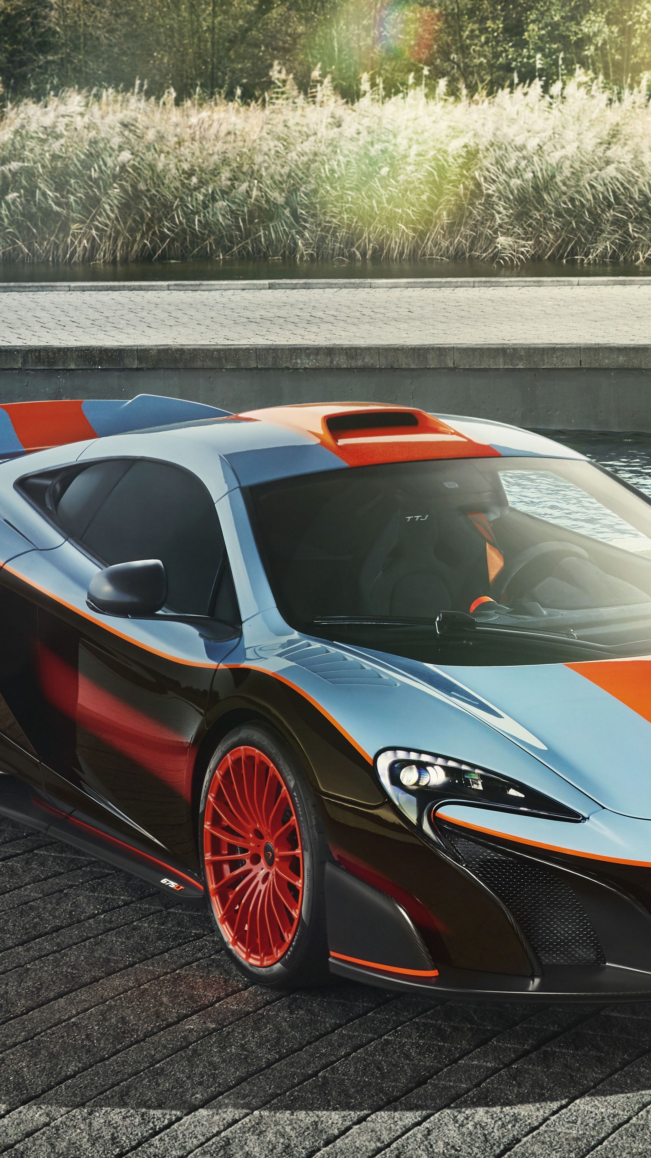 McLaren 675 LT, Auto enthusiast, F1 GTR livery, Luxury cars, 2160x3840 4K Phone