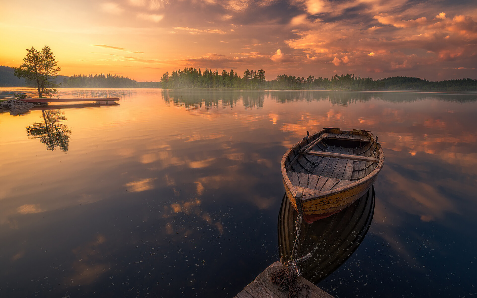 Lake at sunset, Tranquil reflection, Captivating beauty, Serene ambiance, 1920x1200 HD Desktop